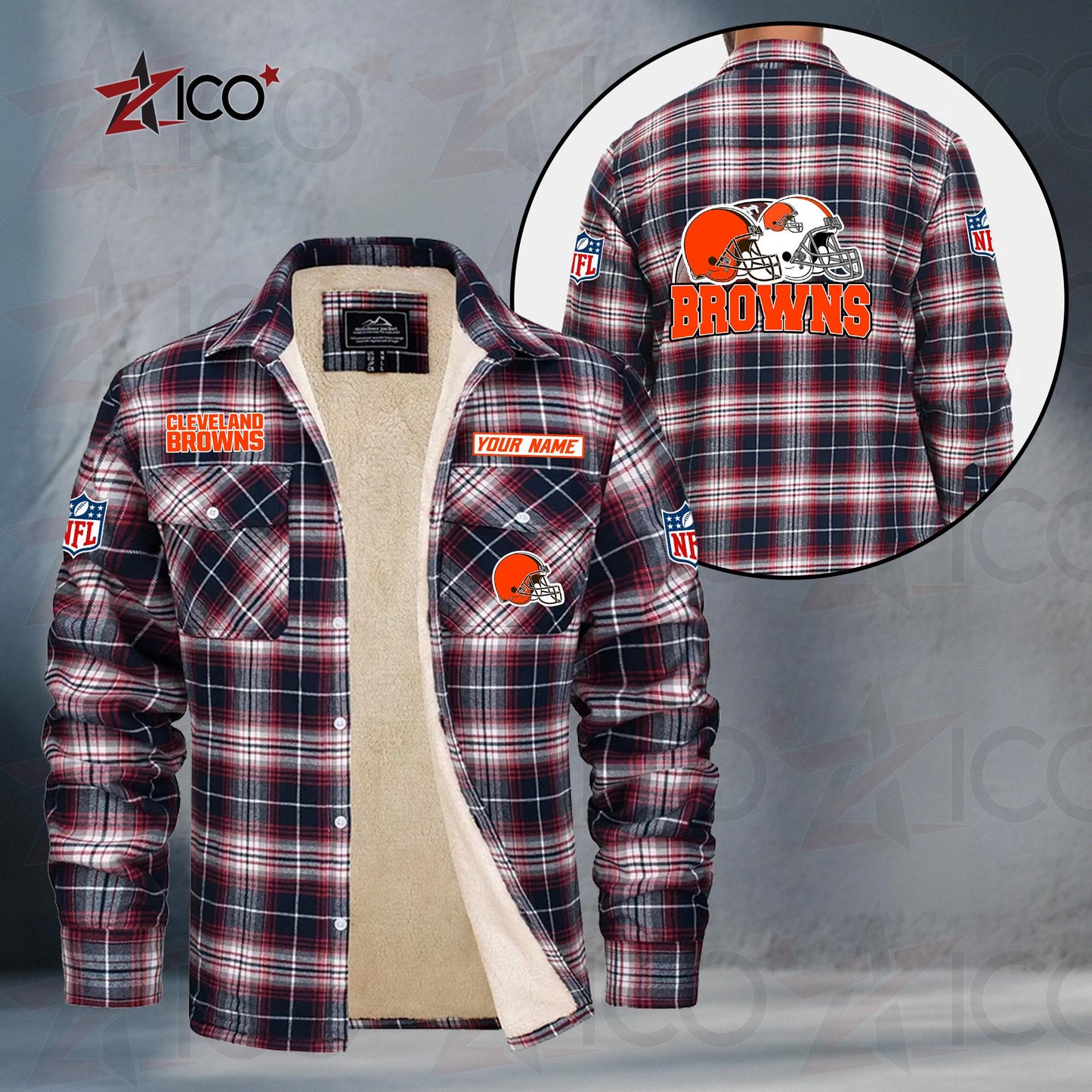 Cleveland Browns Fleece Flannel Plaid Jacket TG104