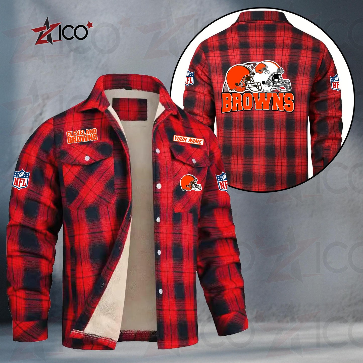 Cleveland Browns Fleece Flannel Plaid Jacket TG104