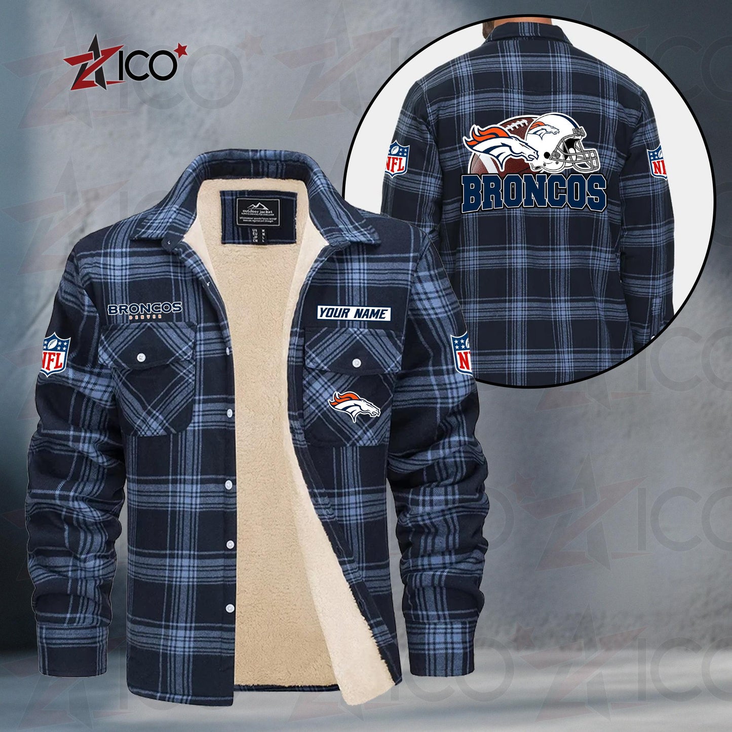 Denver Broncos Fleece Flannel Plaid Jacket TG106
