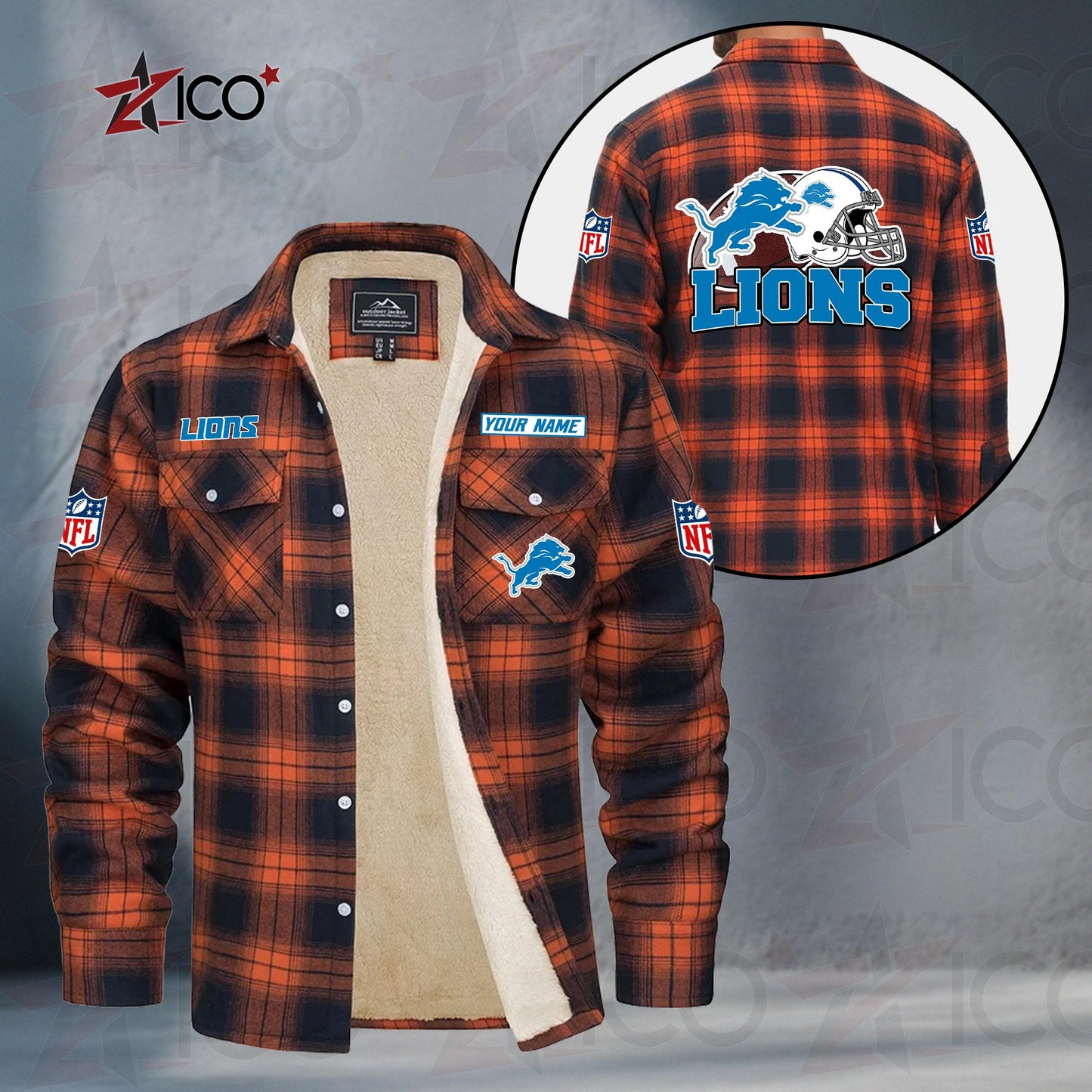 Detroit Lions Fleece Flannel Plaid Jacket TG107