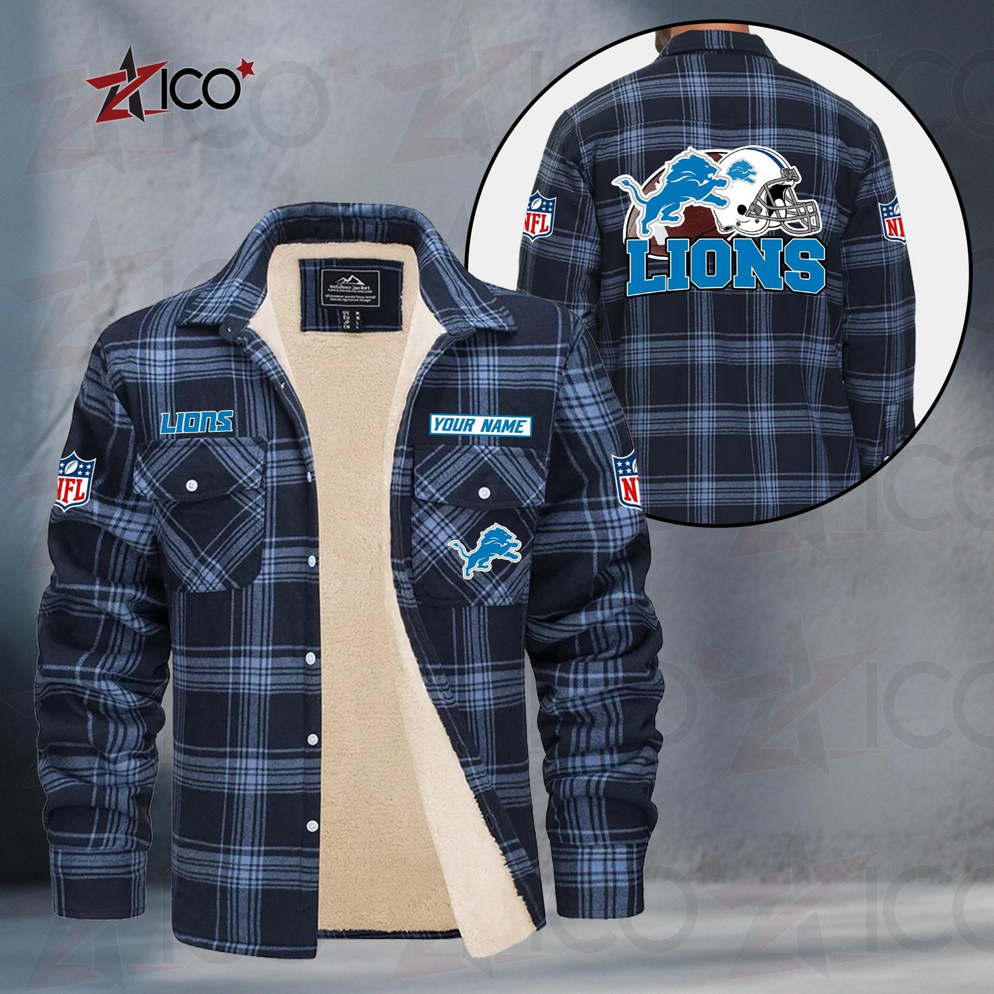 Detroit Lions Fleece Flannel Plaid Jacket TG107