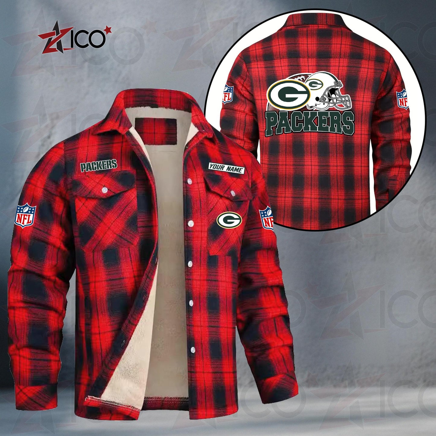 Green Bay Packers Fleece Flannel Plaid Jacket TG108