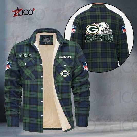 Green Bay Packers Fleece Flannel Plaid Jacket TG108