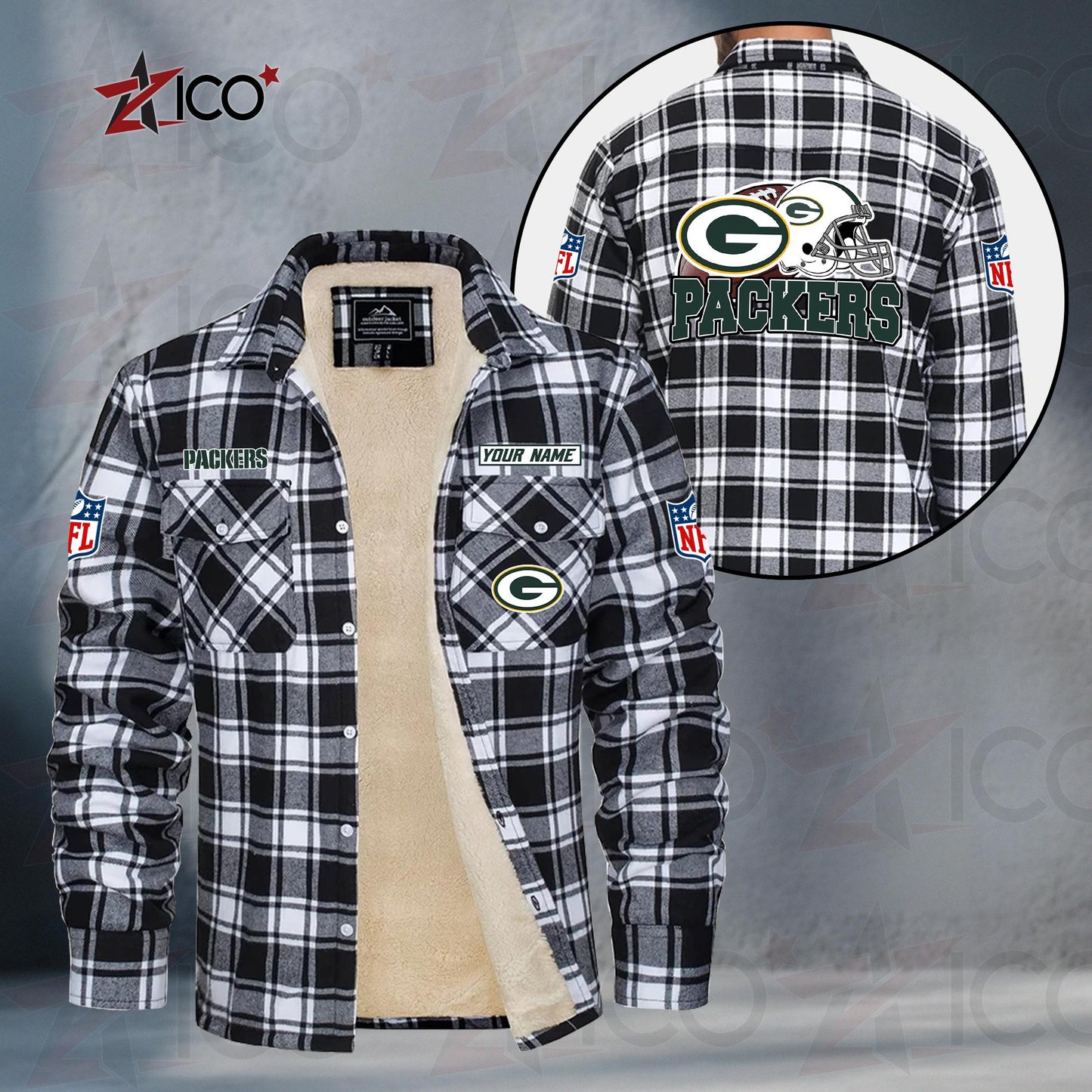 Green Bay Packers Fleece Flannel Plaid Jacket TG108