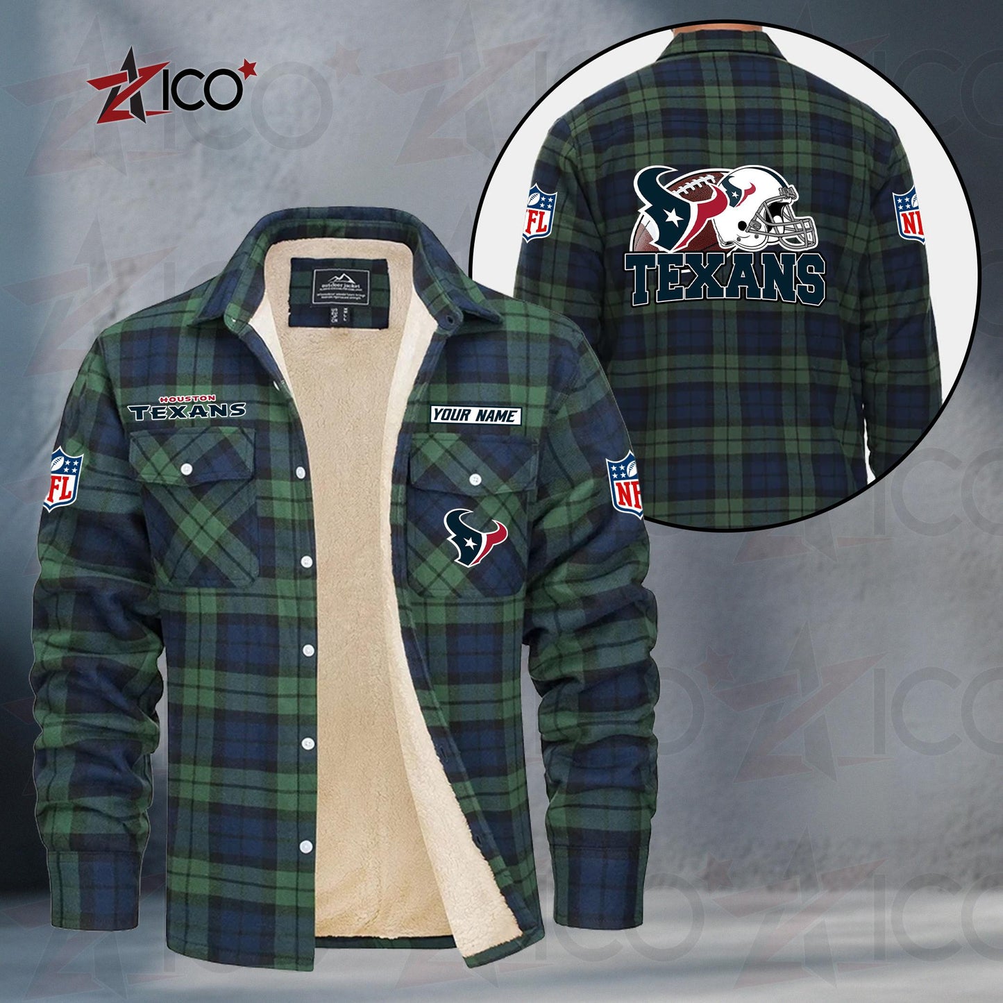 Houston Texans Fleece Flannel Plaid Jacket TG109