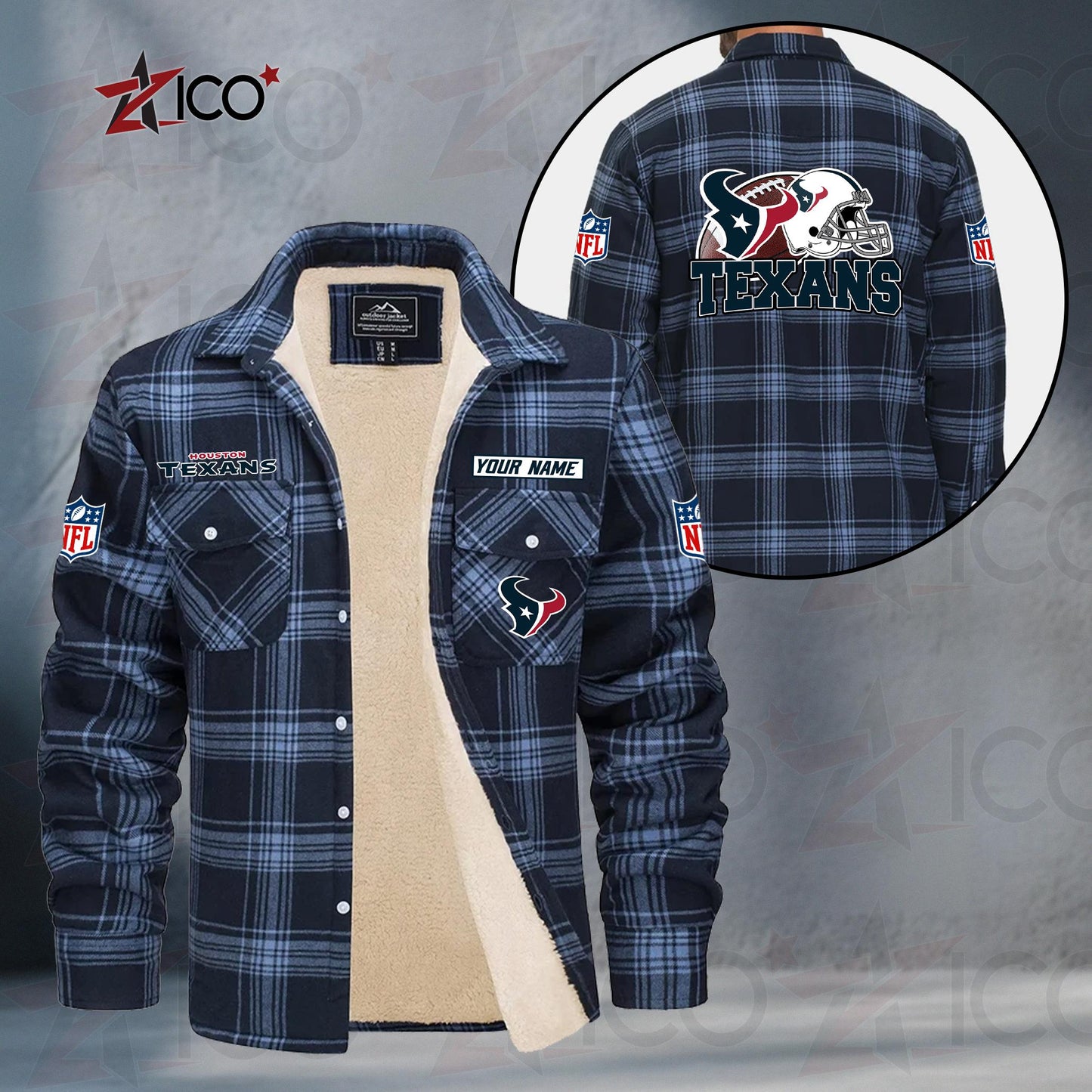Houston Texans Fleece Flannel Plaid Jacket TG109