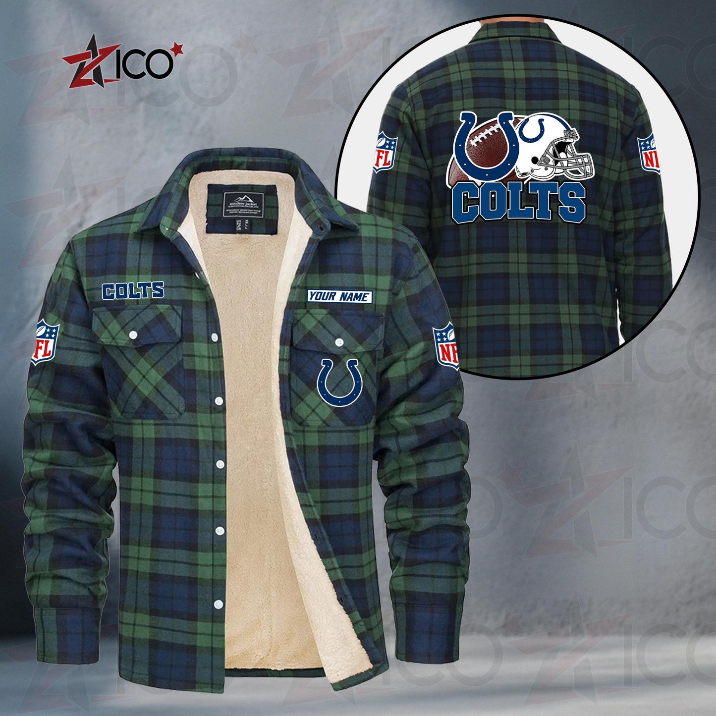 Indianapolis Colts Fleece Flannel Plaid Jacket TG110
