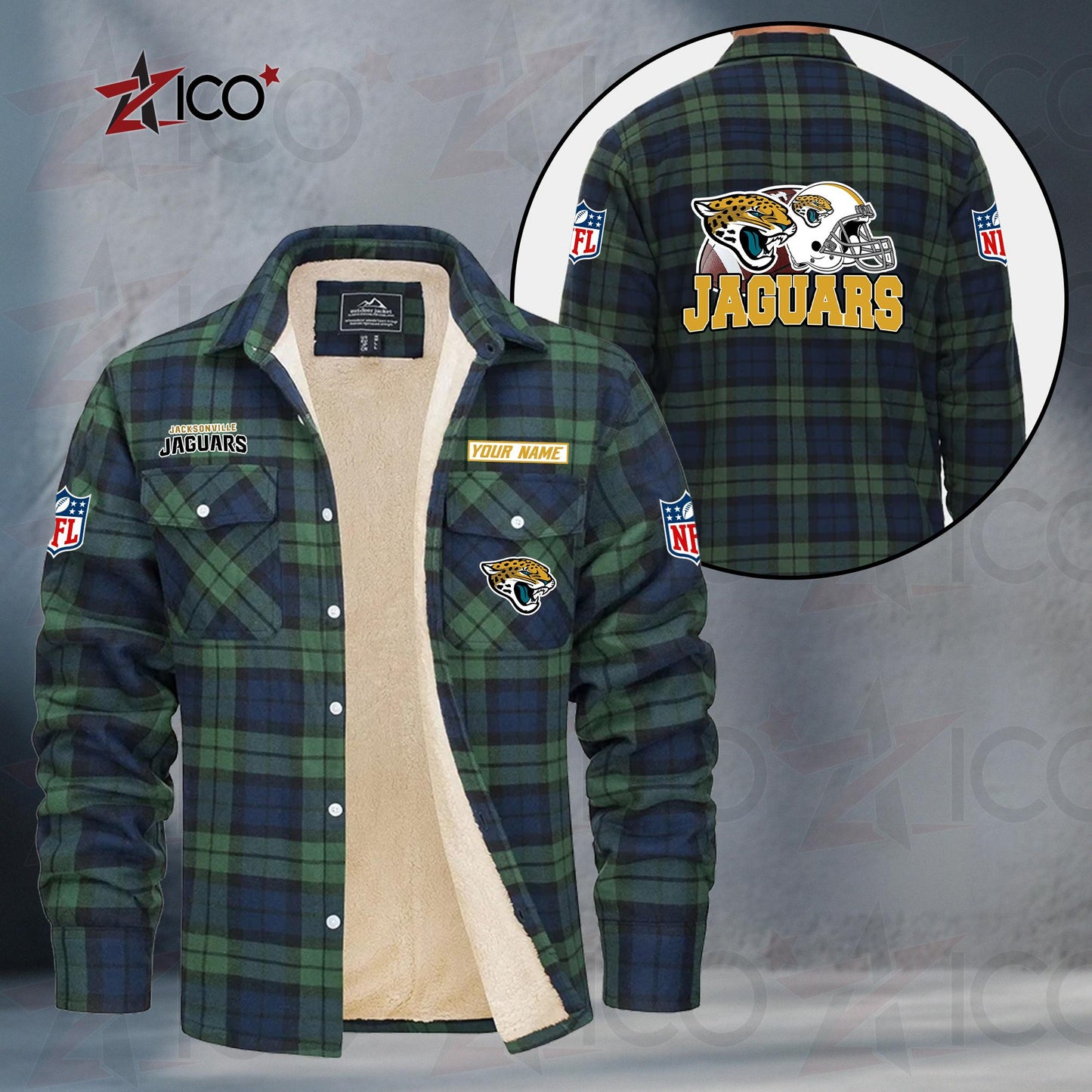 Jacksonville Jaguars Fleece Flannel Plaid Jacket TG111