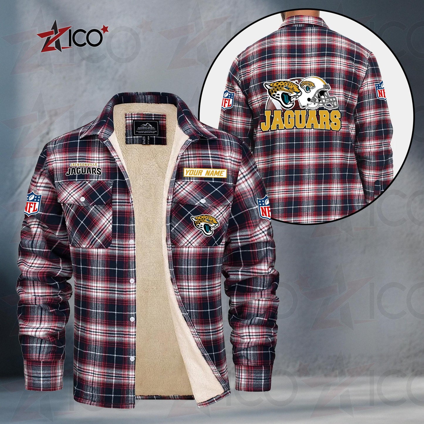 Jacksonville Jaguars Fleece Flannel Plaid Jacket TG111