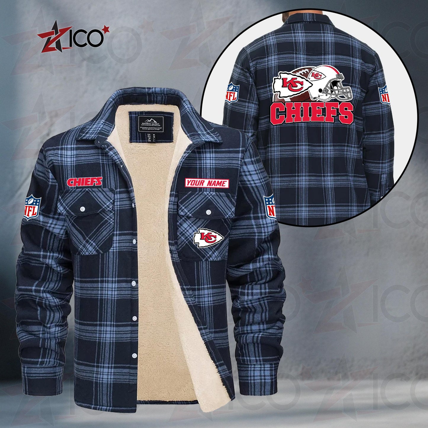 Kansas City Chiefs Fleece Flannel Plaid Jacket TG112