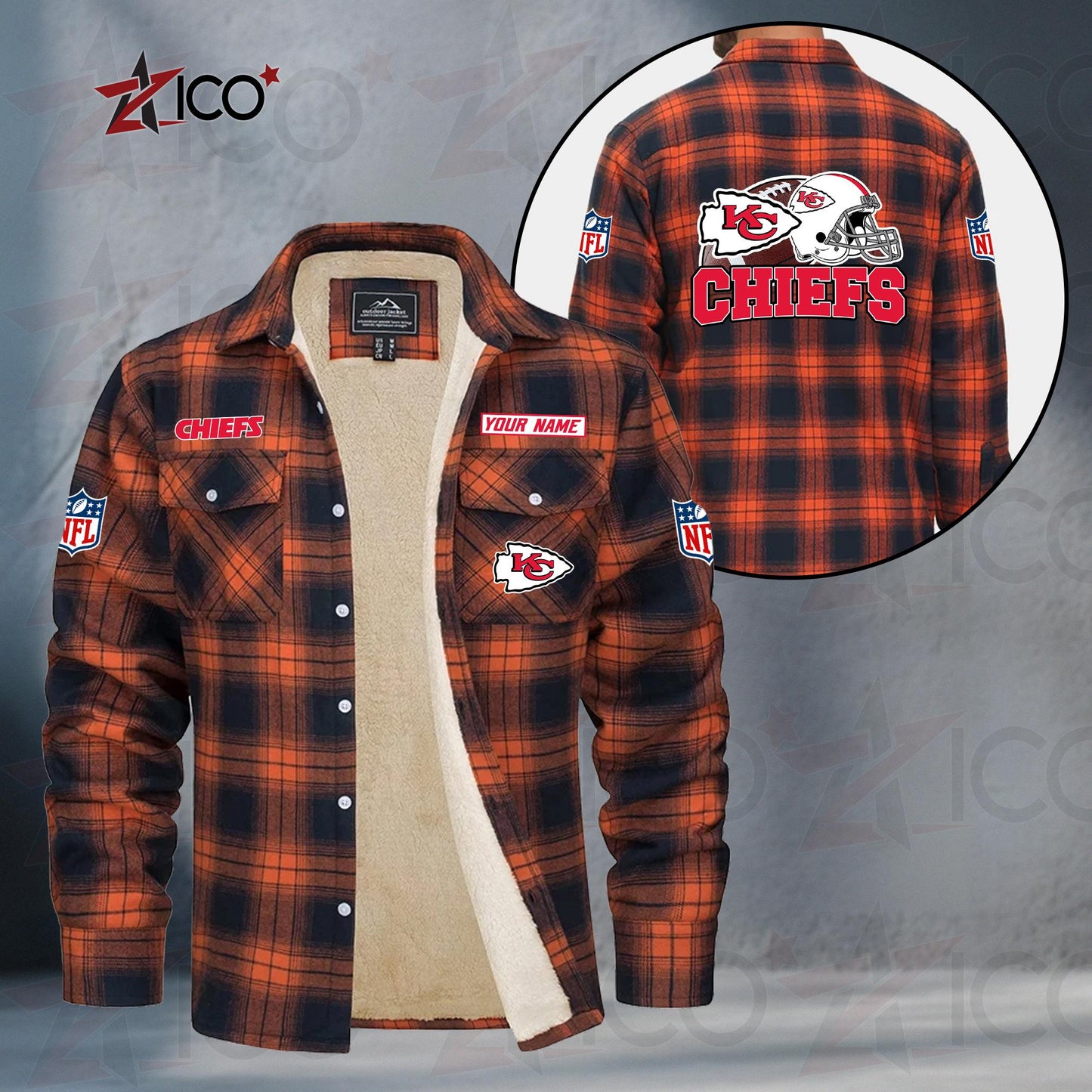 Kansas City Chiefs Fleece Flannel Plaid Jacket TG112