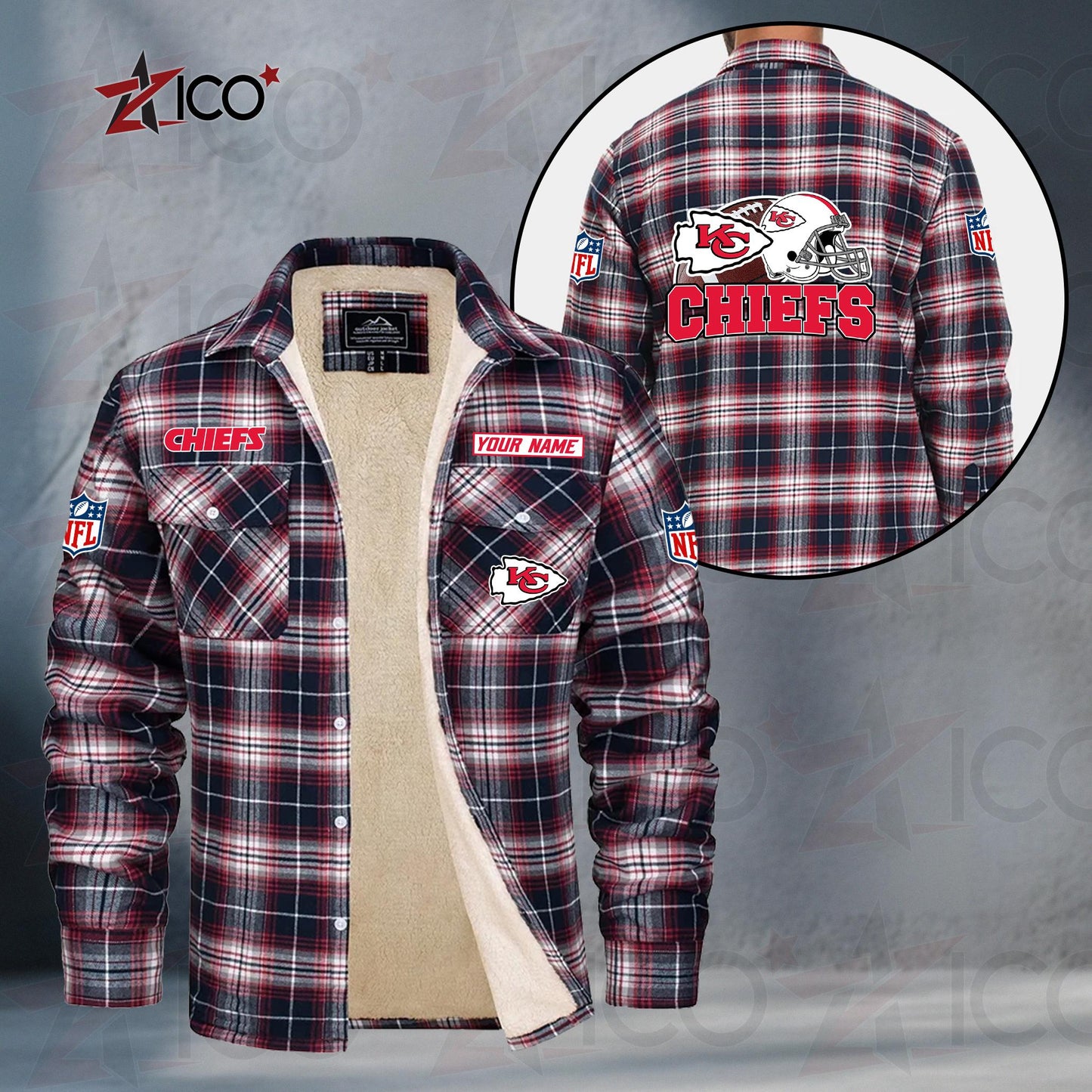 Kansas City Chiefs Fleece Flannel Plaid Jacket TG112