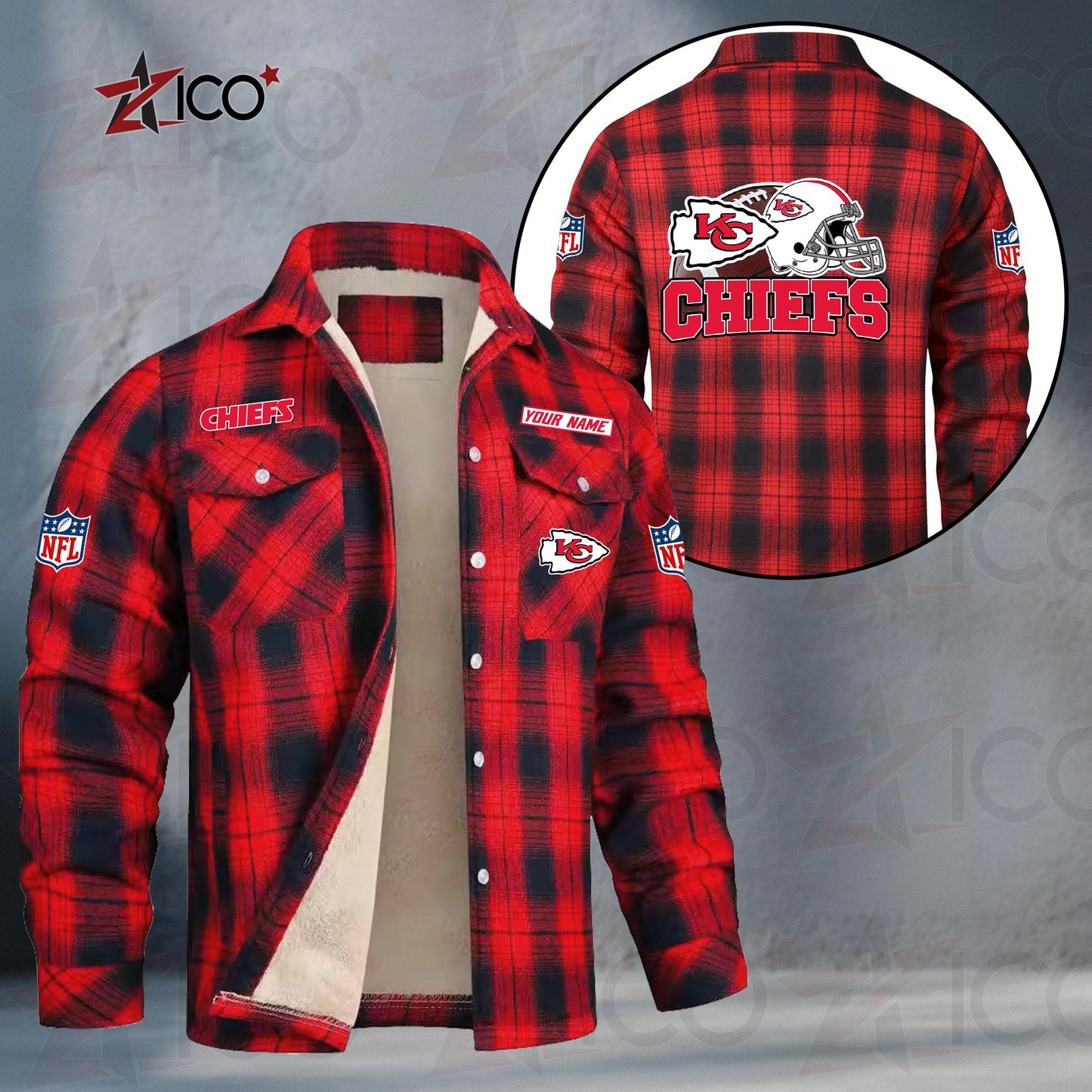 Kansas City Chiefs Fleece Flannel Plaid Jacket TG112
