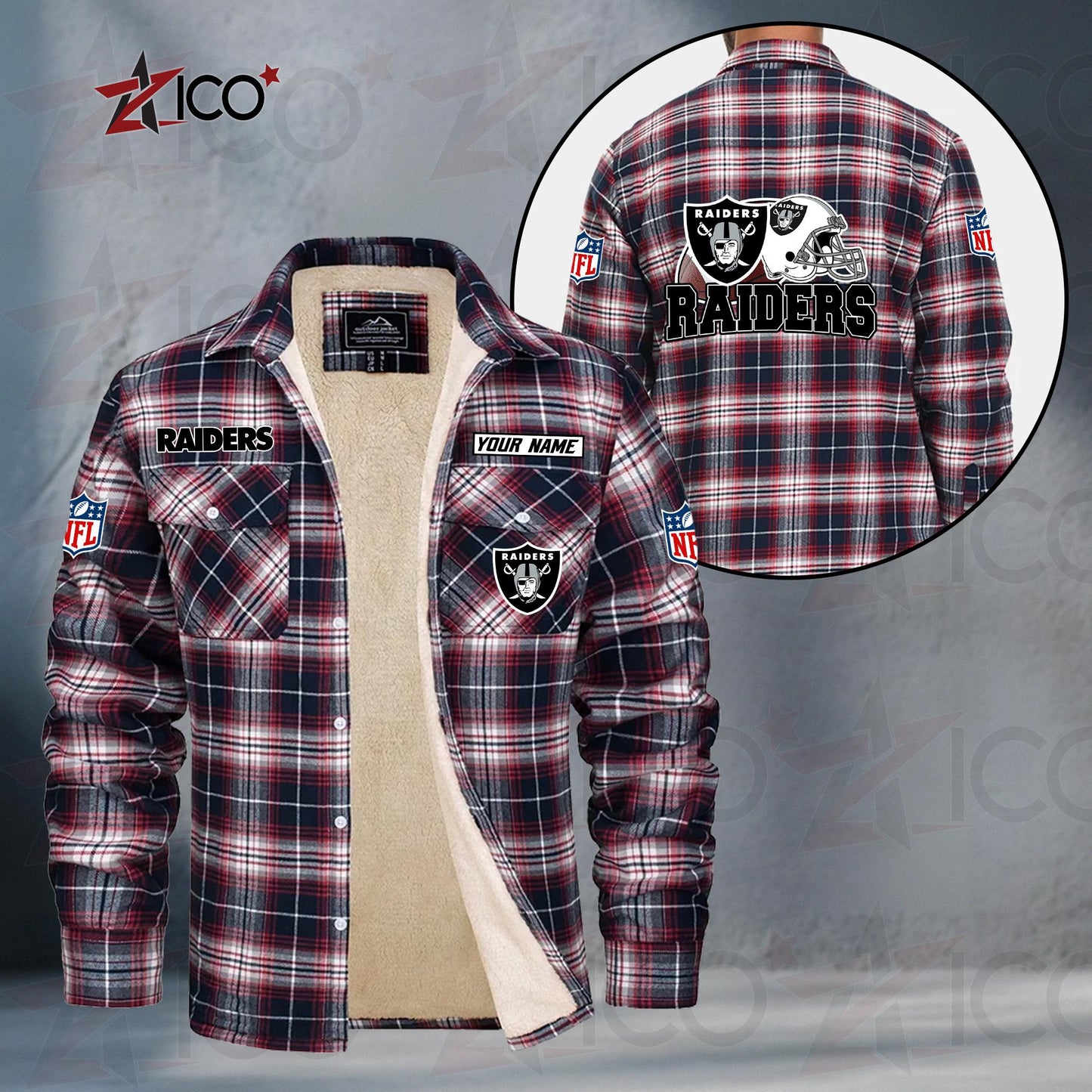 Las Vegas Raiders Fleece Flannel Plaid Jacket TG113