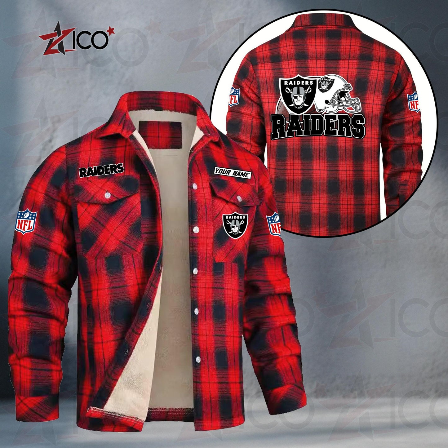 Las Vegas Raiders Fleece Flannel Plaid Jacket TG113