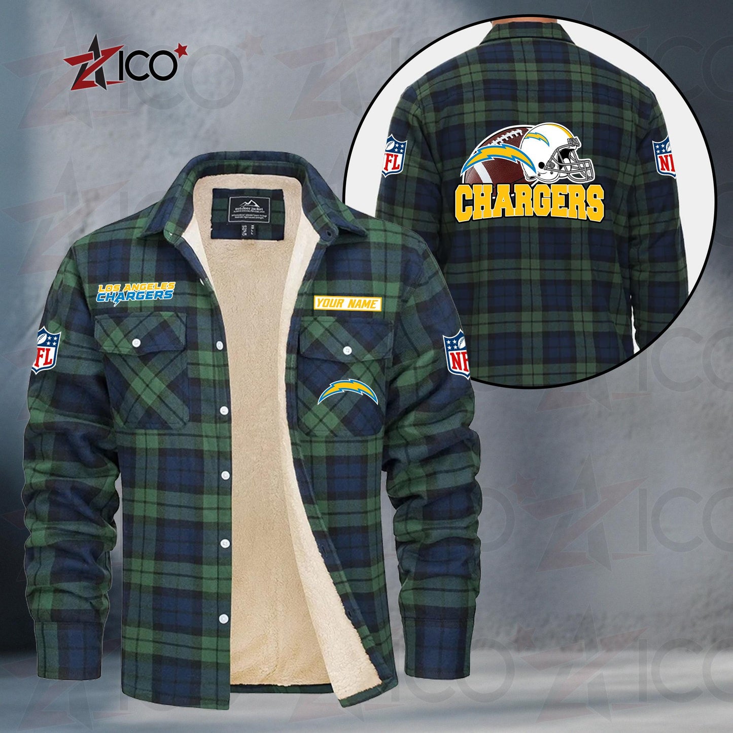 Los Angeles Chargers Fleece Flannel Plaid Jacket TG114