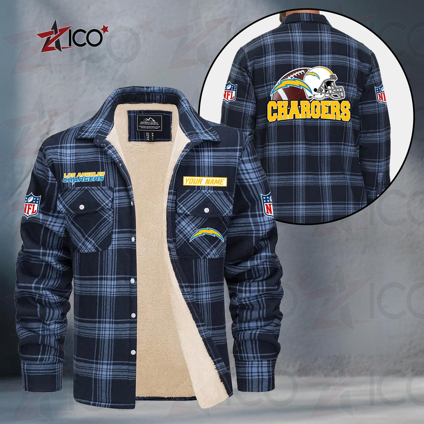 Los Angeles Chargers Fleece Flannel Plaid Jacket TG114