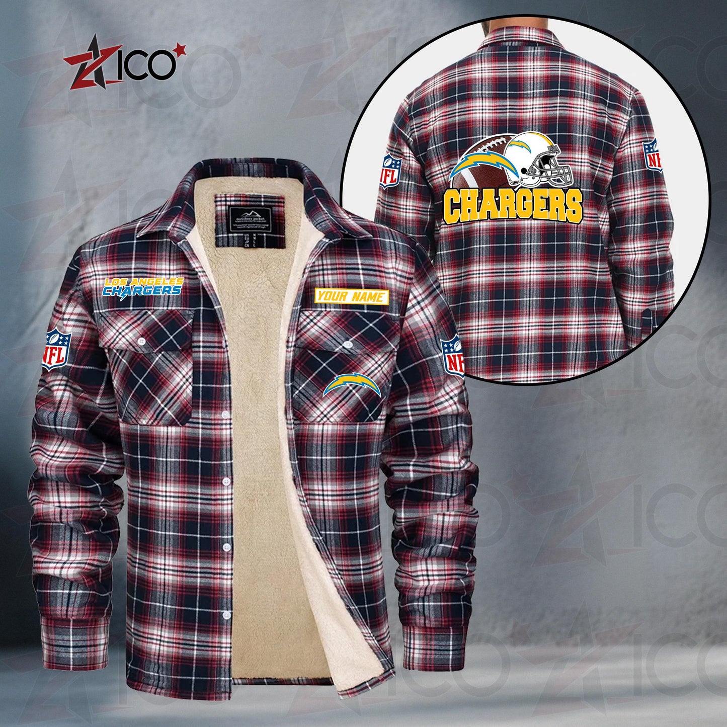 Los Angeles Chargers Fleece Flannel Plaid Jacket TG114