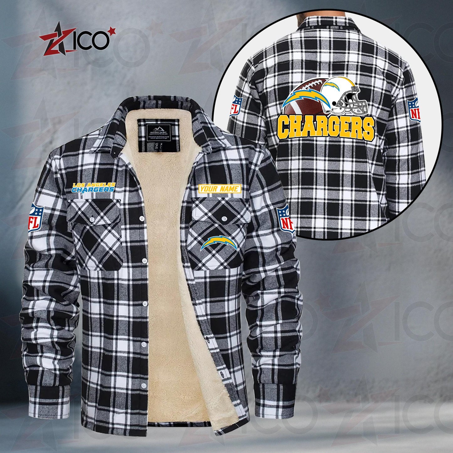 Los Angeles Chargers Fleece Flannel Plaid Jacket TG114