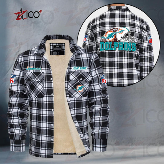 Miami Dolphins Fleece Flannel Plaid Jacket TG116