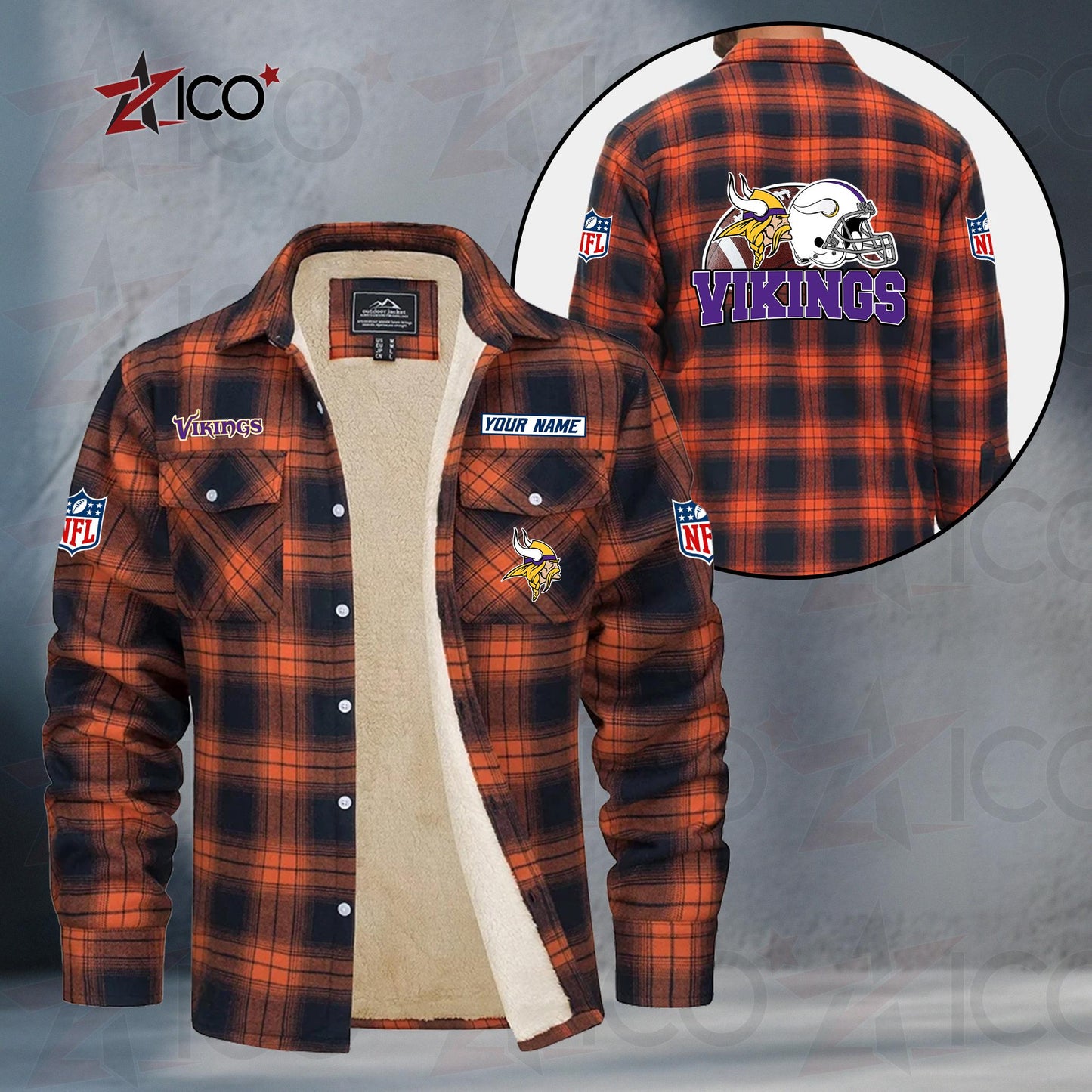 Minnesota Vikings Fleece Flannel Plaid Jacket TG117