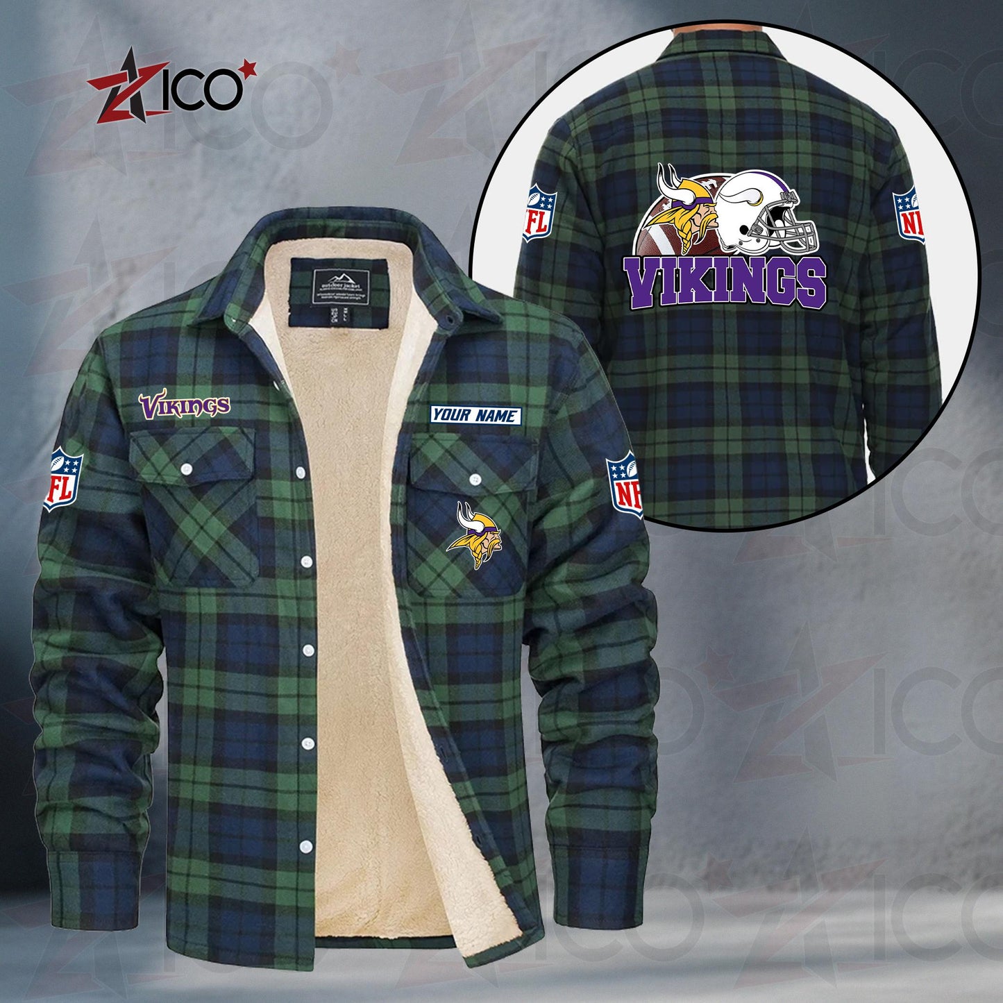 Minnesota Vikings Fleece Flannel Plaid Jacket TG117