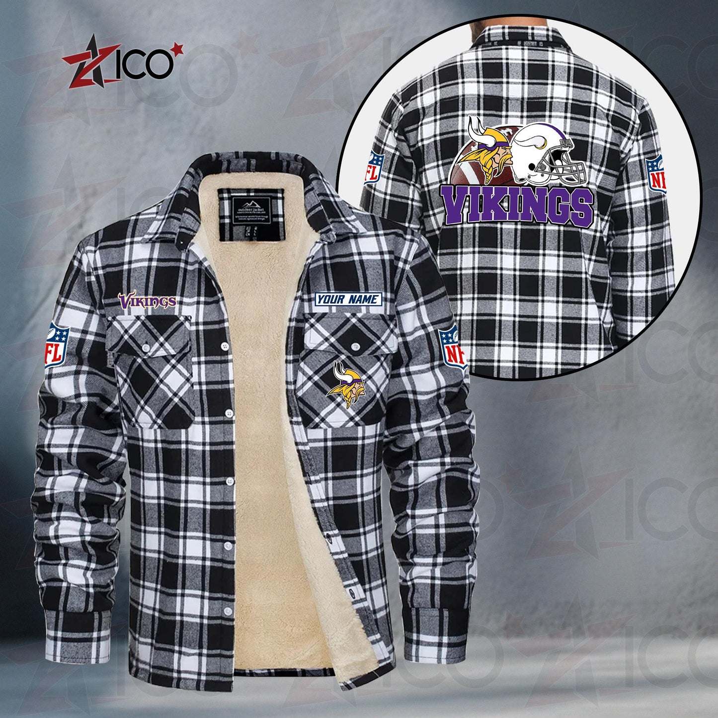 Minnesota Vikings Fleece Flannel Plaid Jacket TG117