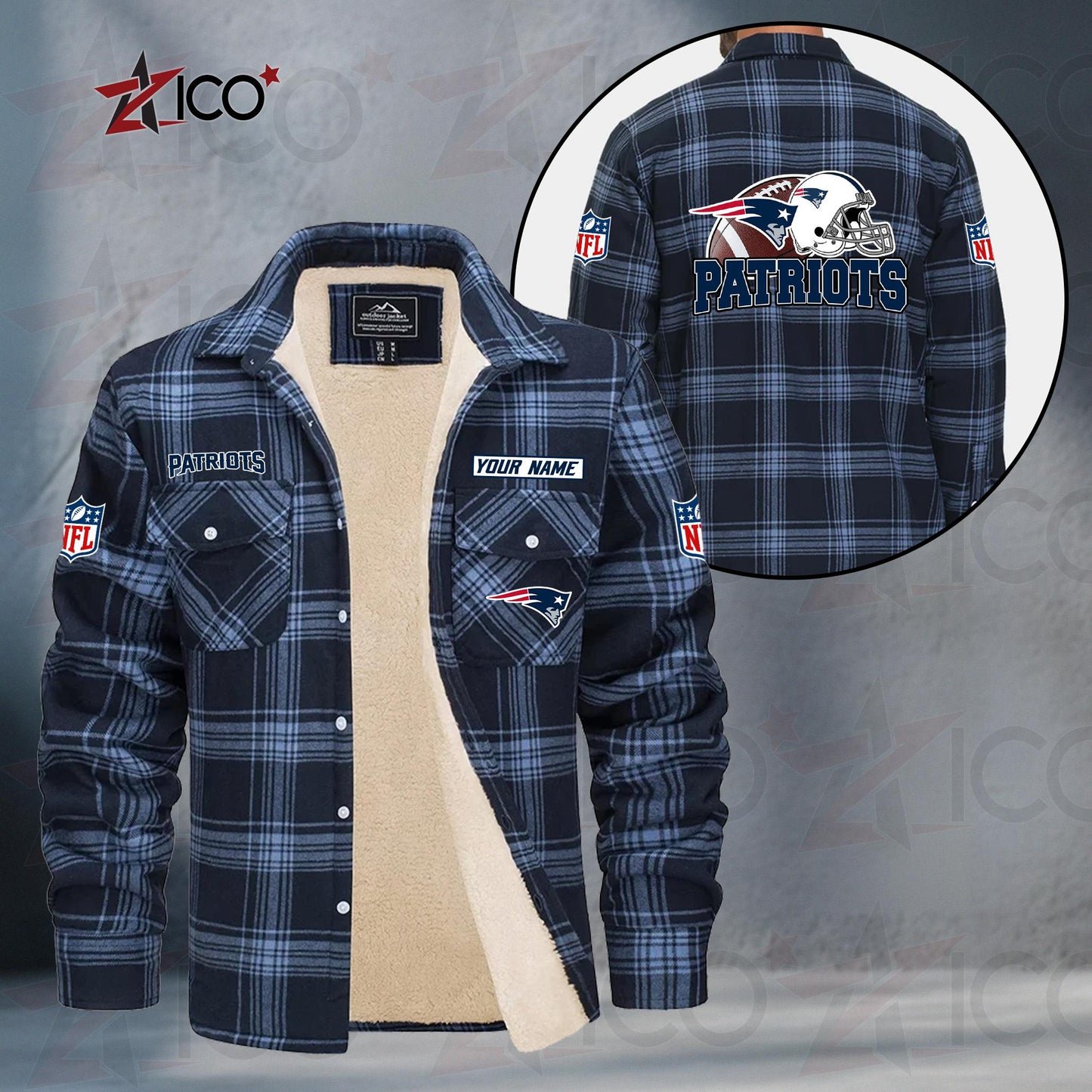 New England Patriots Fleece Flannel Plaid Jacket TG118