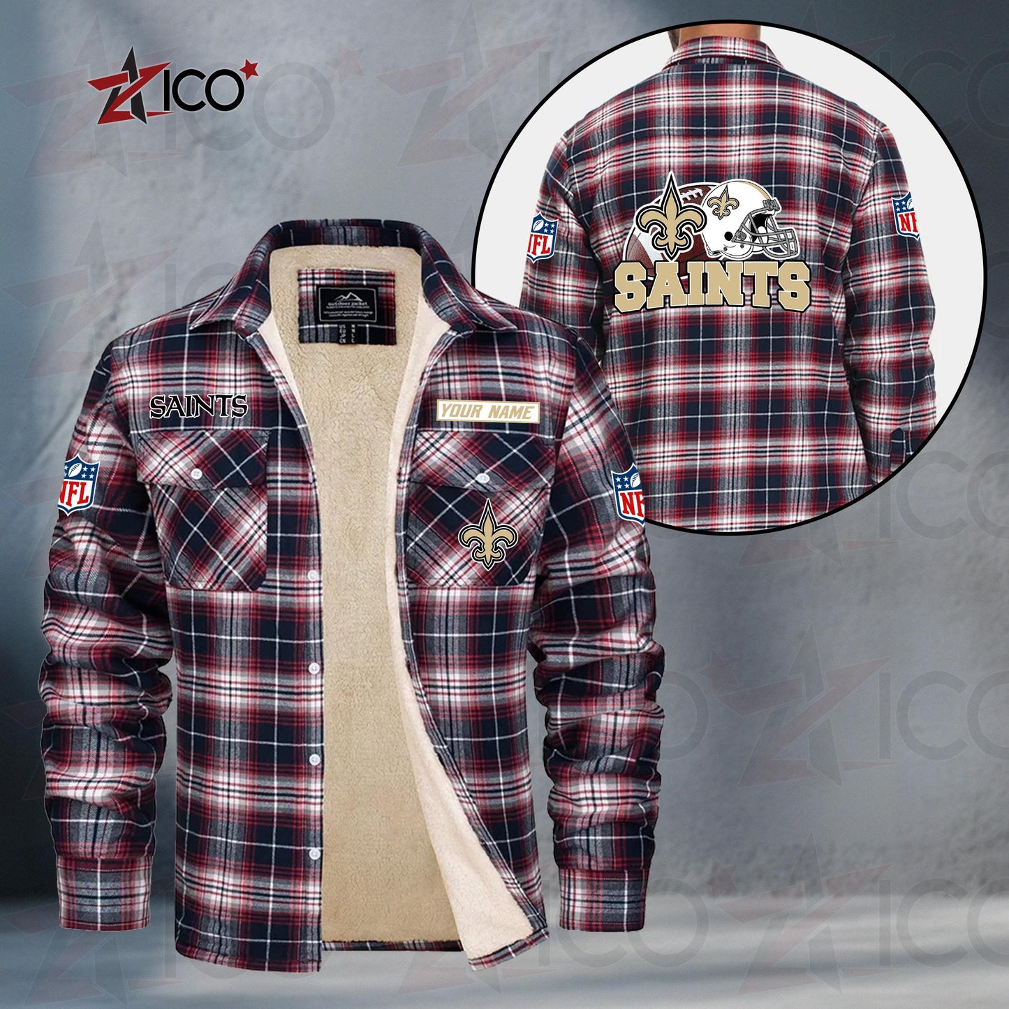 New Orleans Saints Fleece Flannel Plaid Jacket TG119