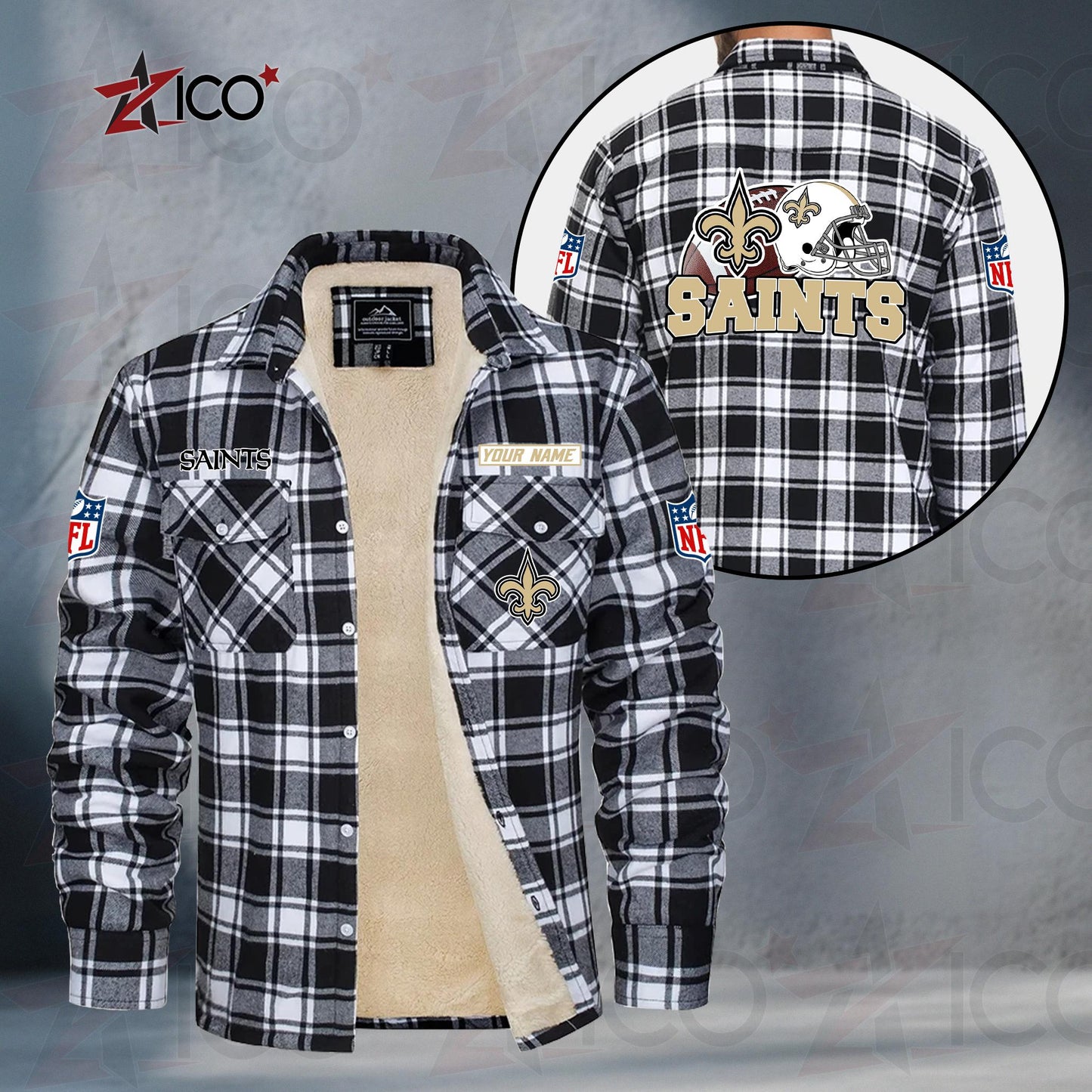 New Orleans Saints Fleece Flannel Plaid Jacket TG119