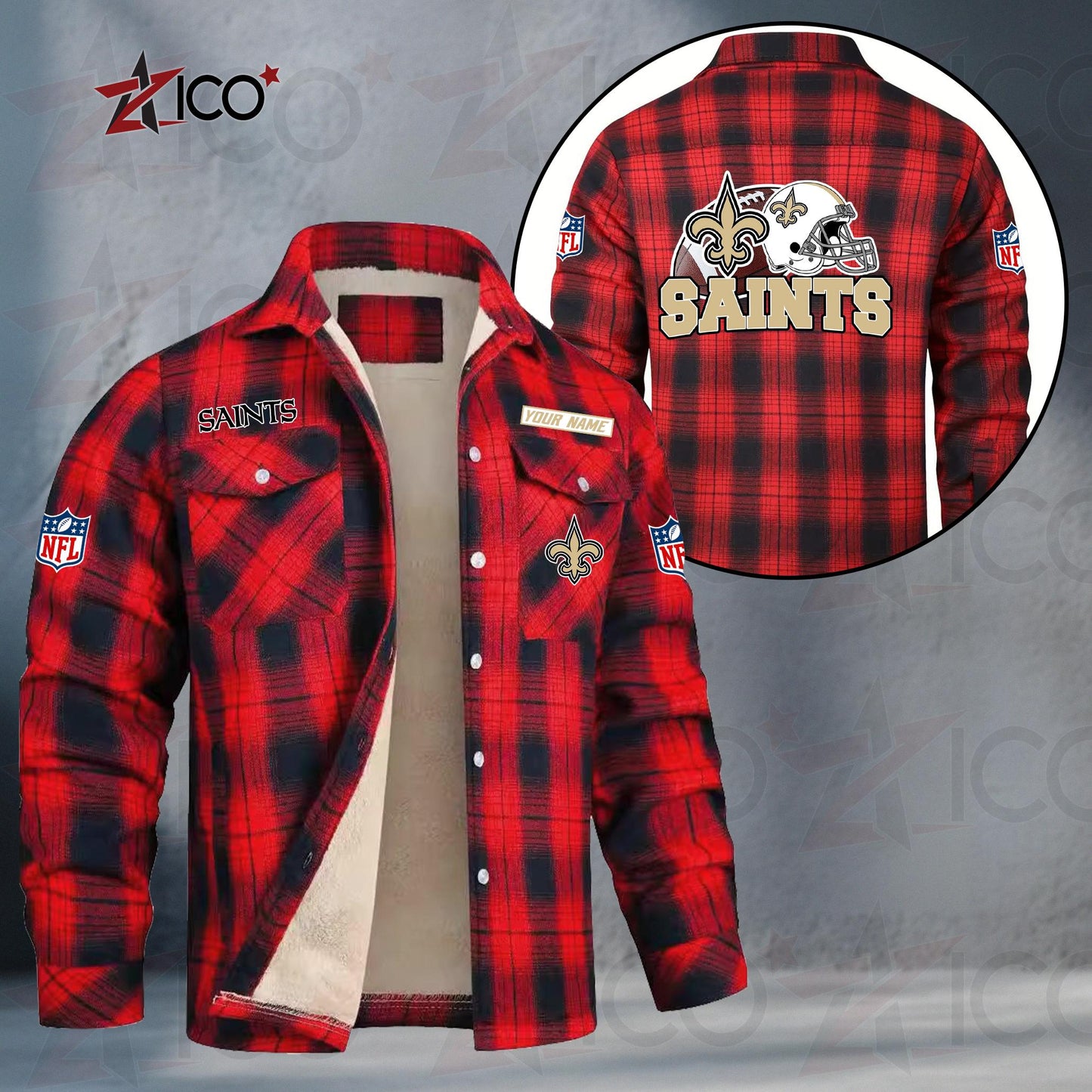 New Orleans Saints Fleece Flannel Plaid Jacket TG119