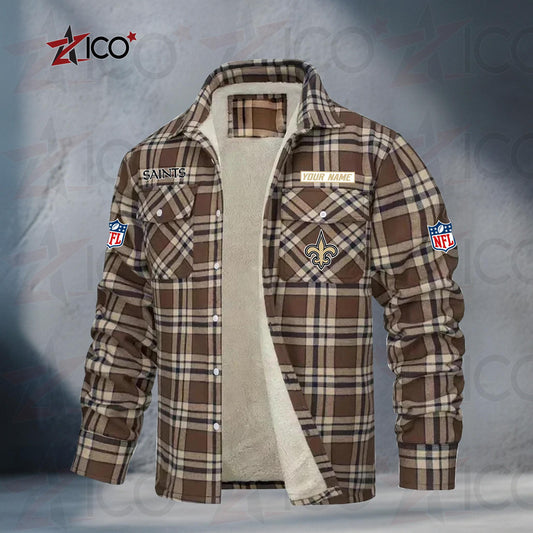 New Orleans Saints Fleece Flannel Plaid Jacket TG119