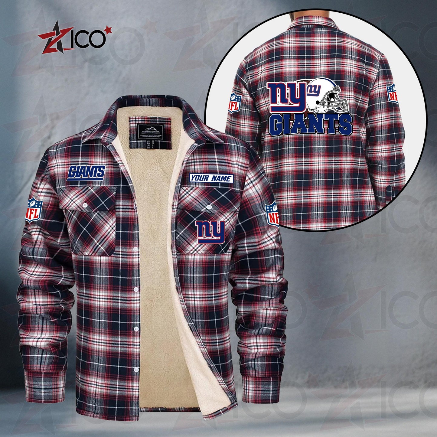 New York Giants Fleece Flannel Plaid Jacket TG120