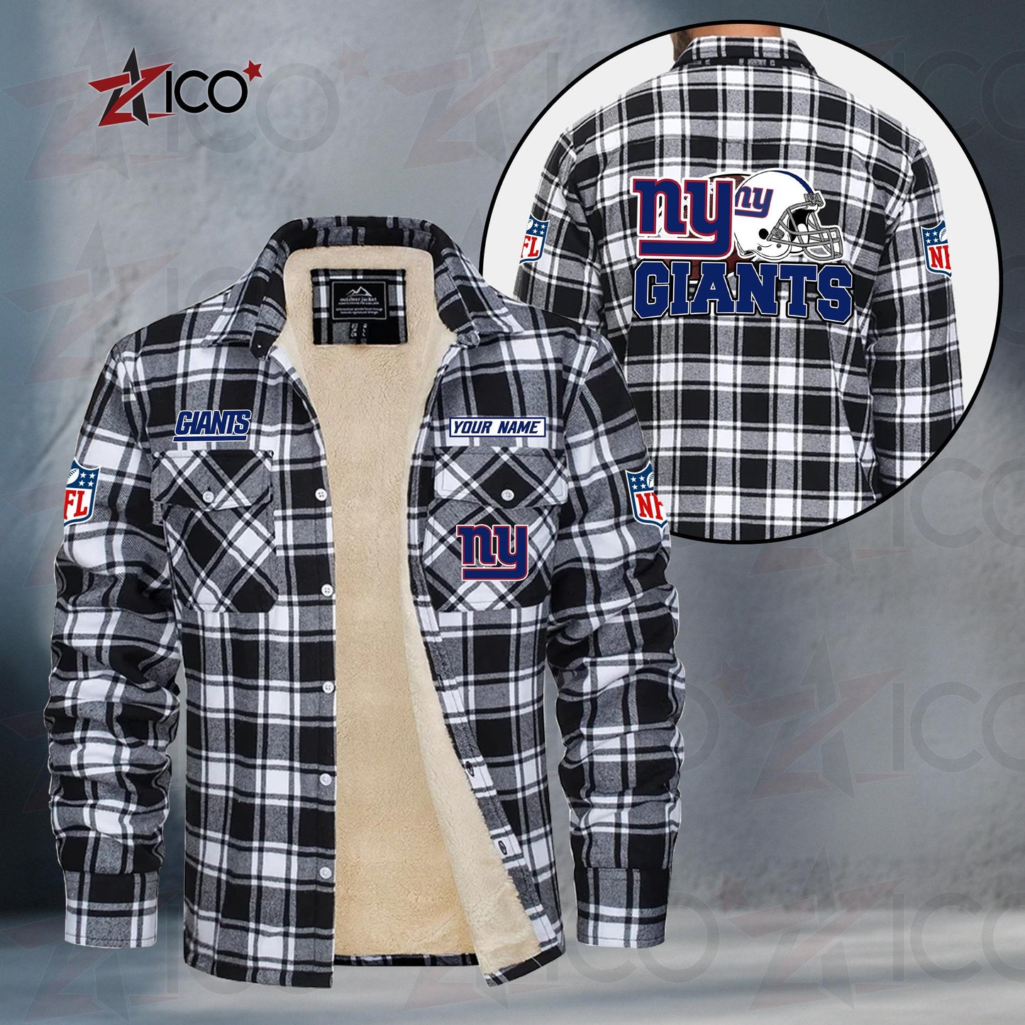 New York Giants Fleece Flannel Plaid Jacket TG120