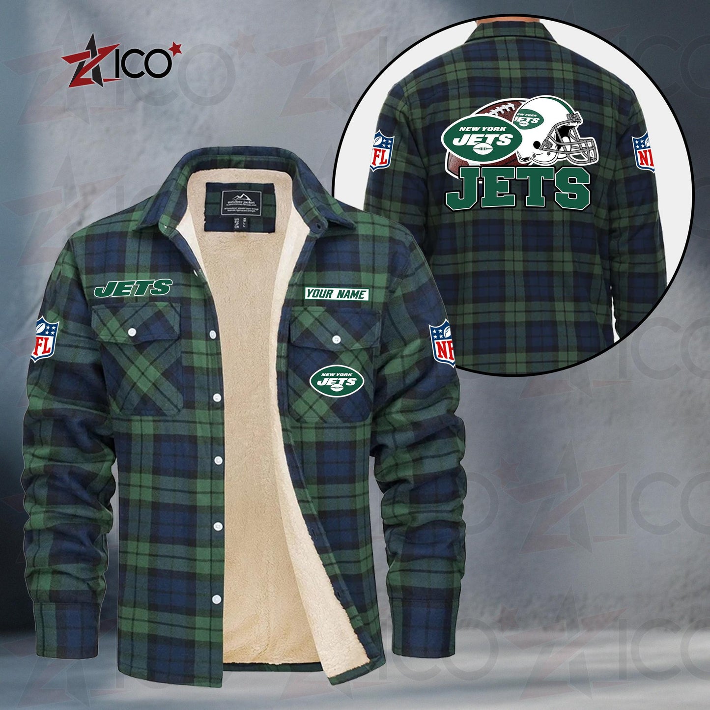 New York Jets Fleece Flannel Plaid Jacket TG121