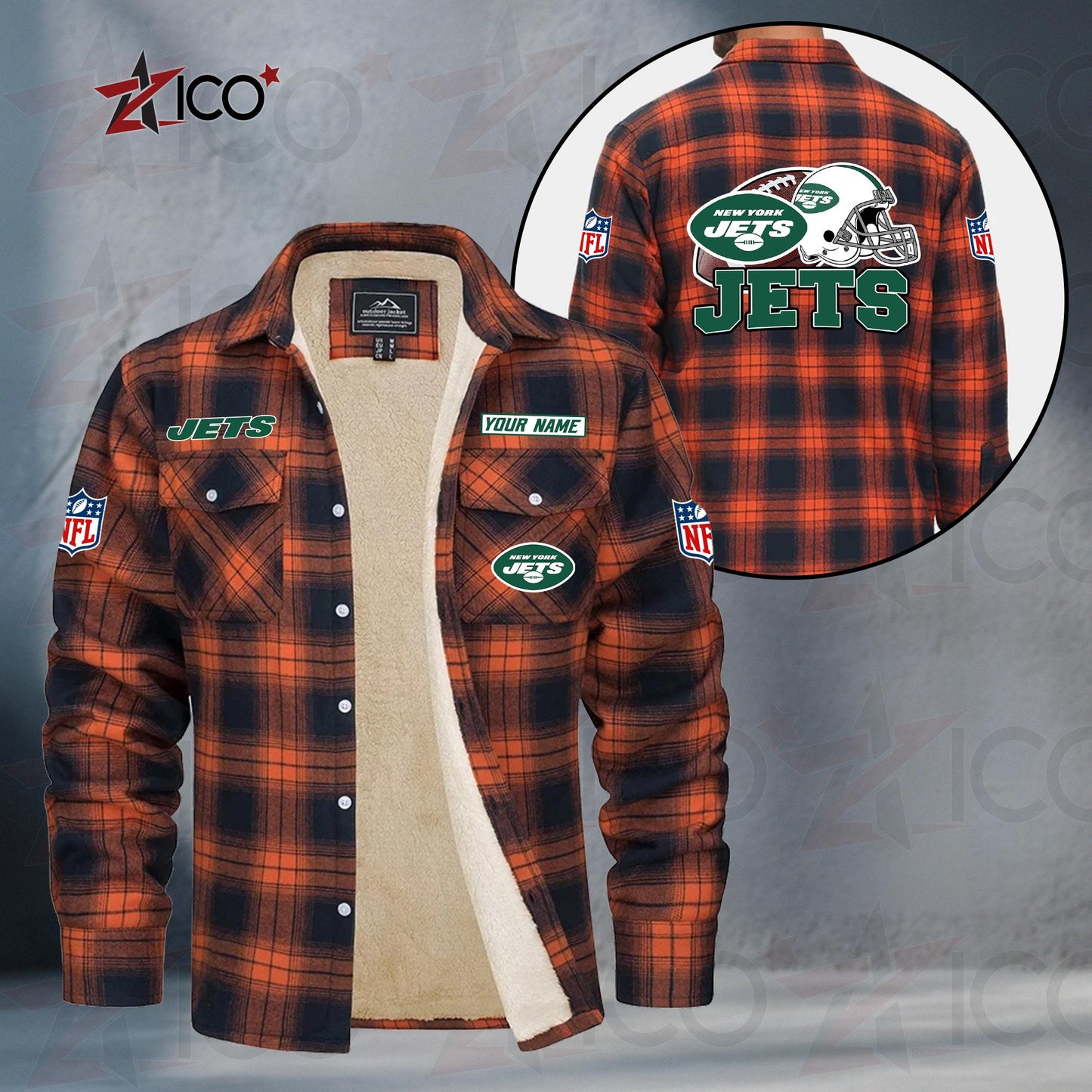 New York Jets Fleece Flannel Plaid Jacket TG121