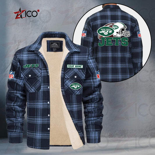 New York Jets Fleece Flannel Plaid Jacket TG121