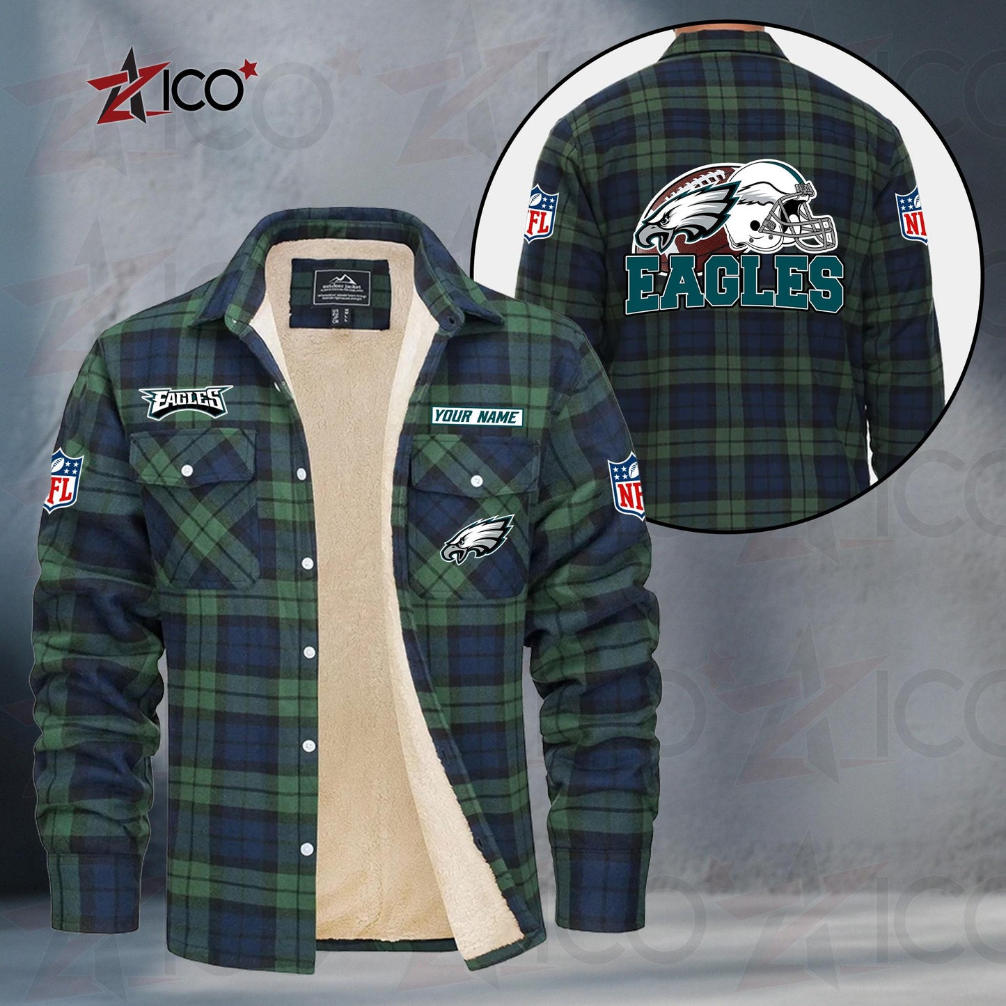Philadelphia Eagles Fleece Flannel Plaid Jacket TG122