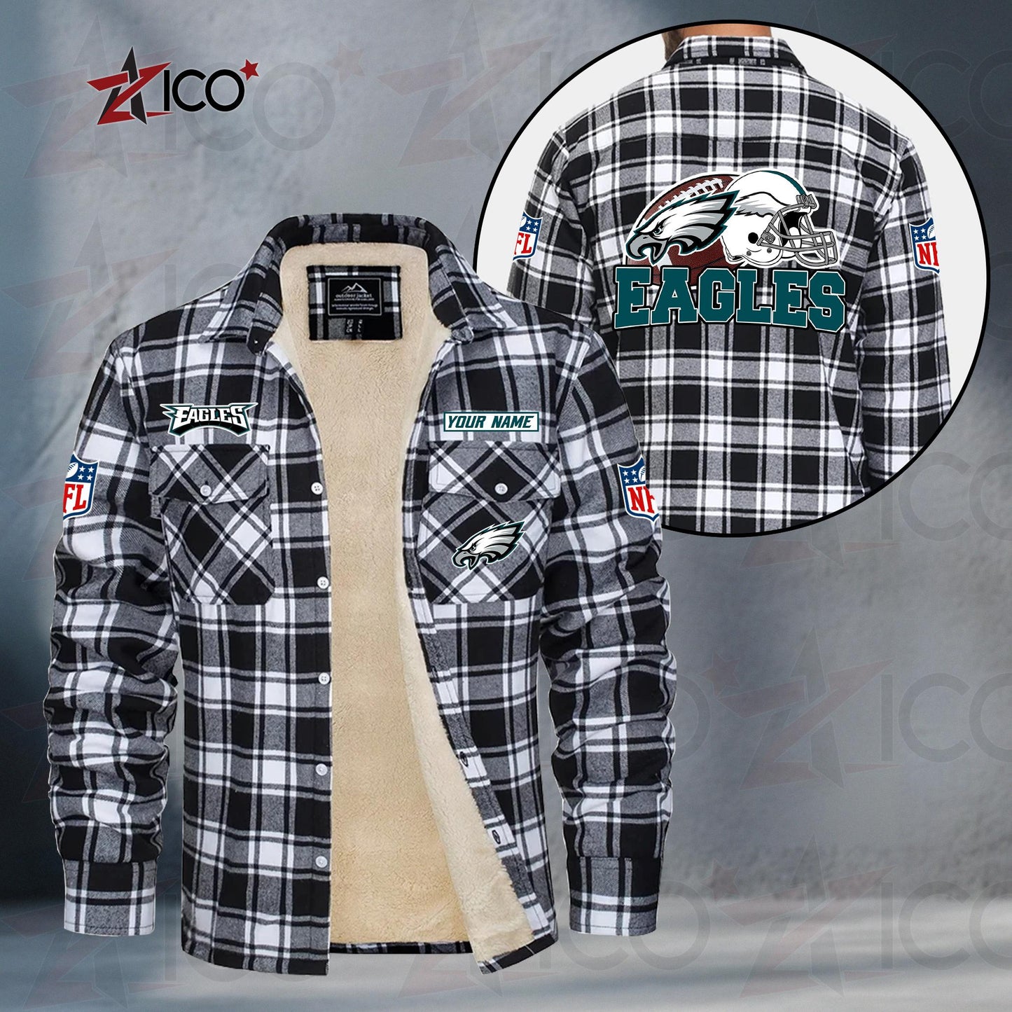 Philadelphia Eagles Fleece Flannel Plaid Jacket TG122