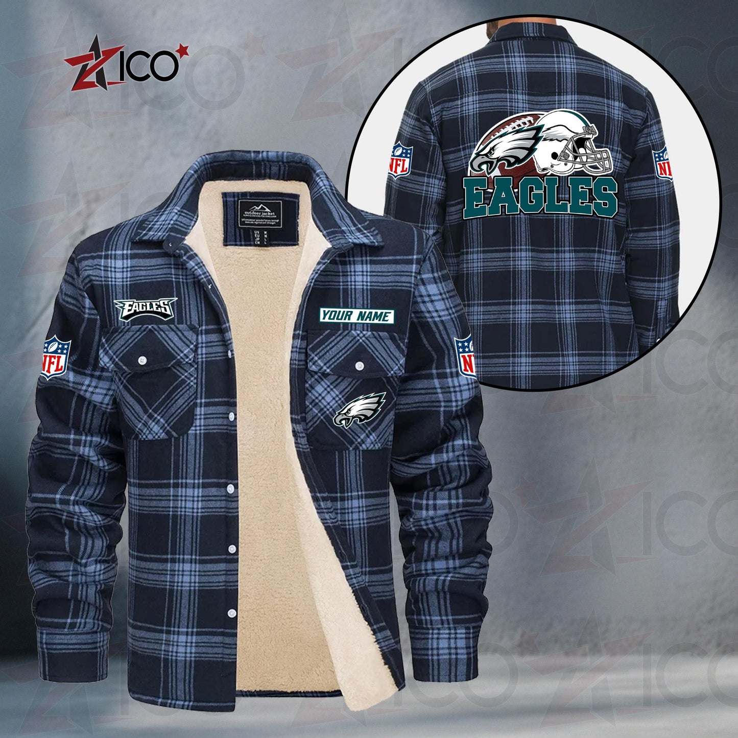 Philadelphia Eagles Fleece Flannel Plaid Jacket TG122