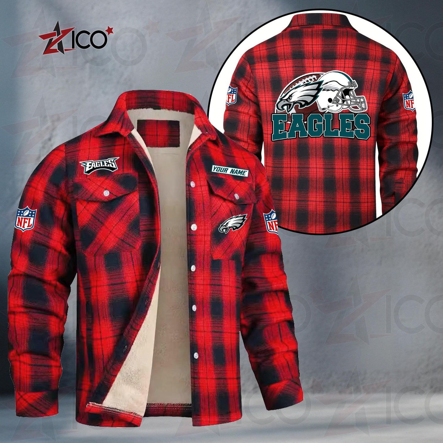 Philadelphia Eagles Fleece Flannel Plaid Jacket TG122