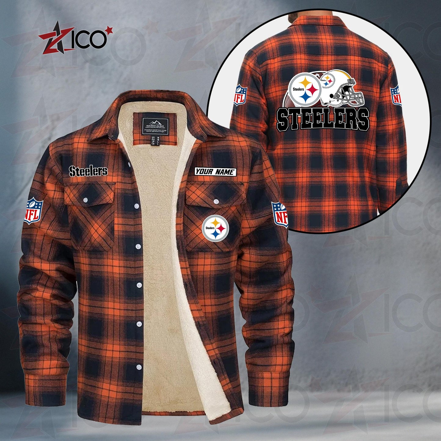 Pittsburgh Steelers Fleece Flannel Plaid Jacket TG123