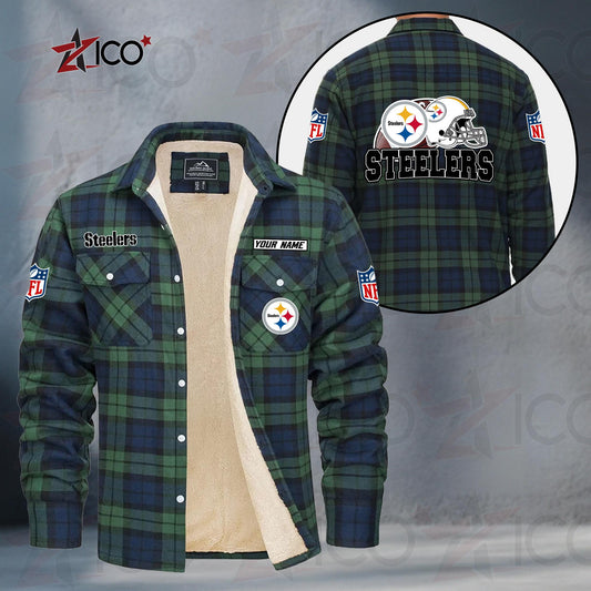 Pittsburgh Steelers Fleece Flannel Plaid Jacket TG123
