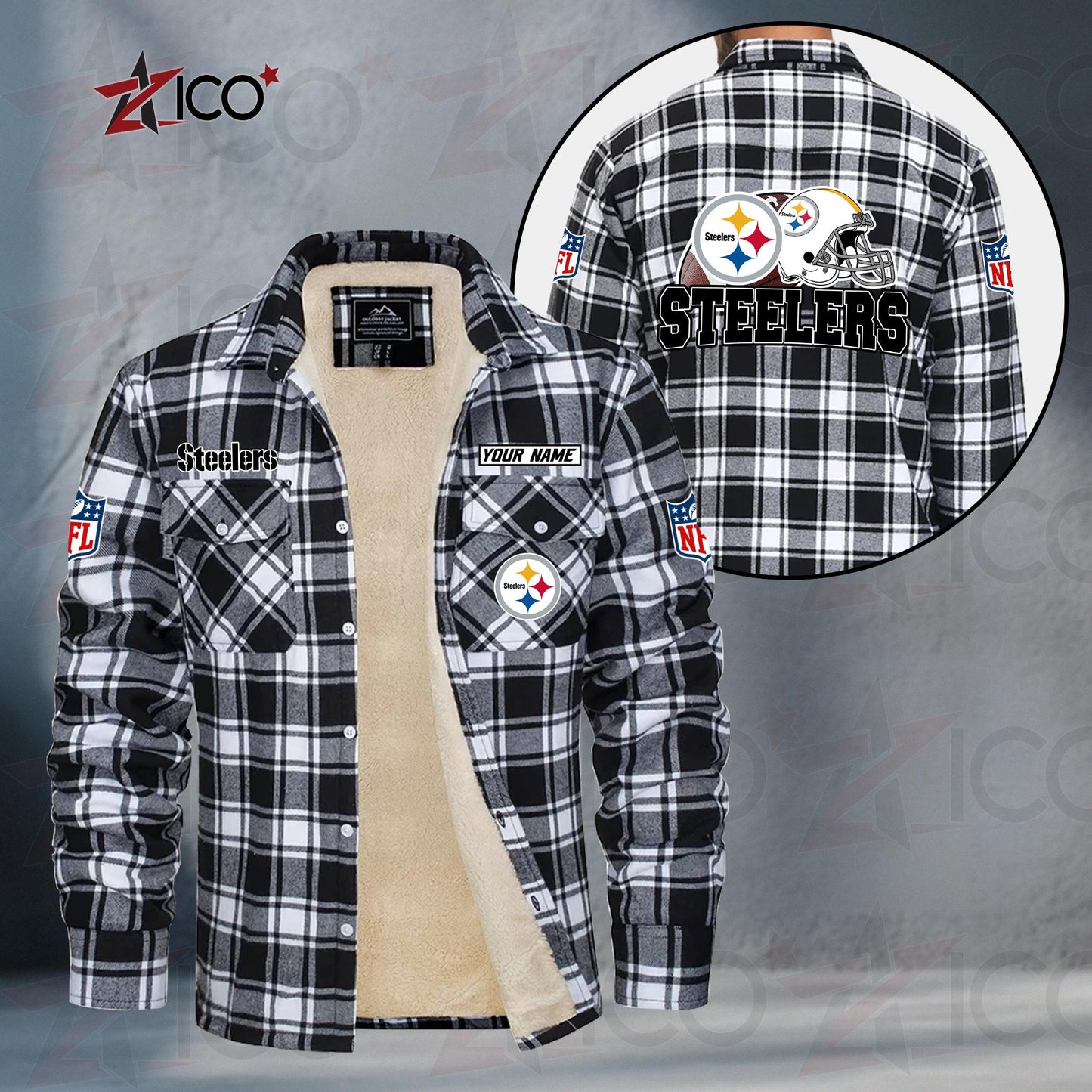 Pittsburgh Steelers Fleece Flannel Plaid Jacket TG123
