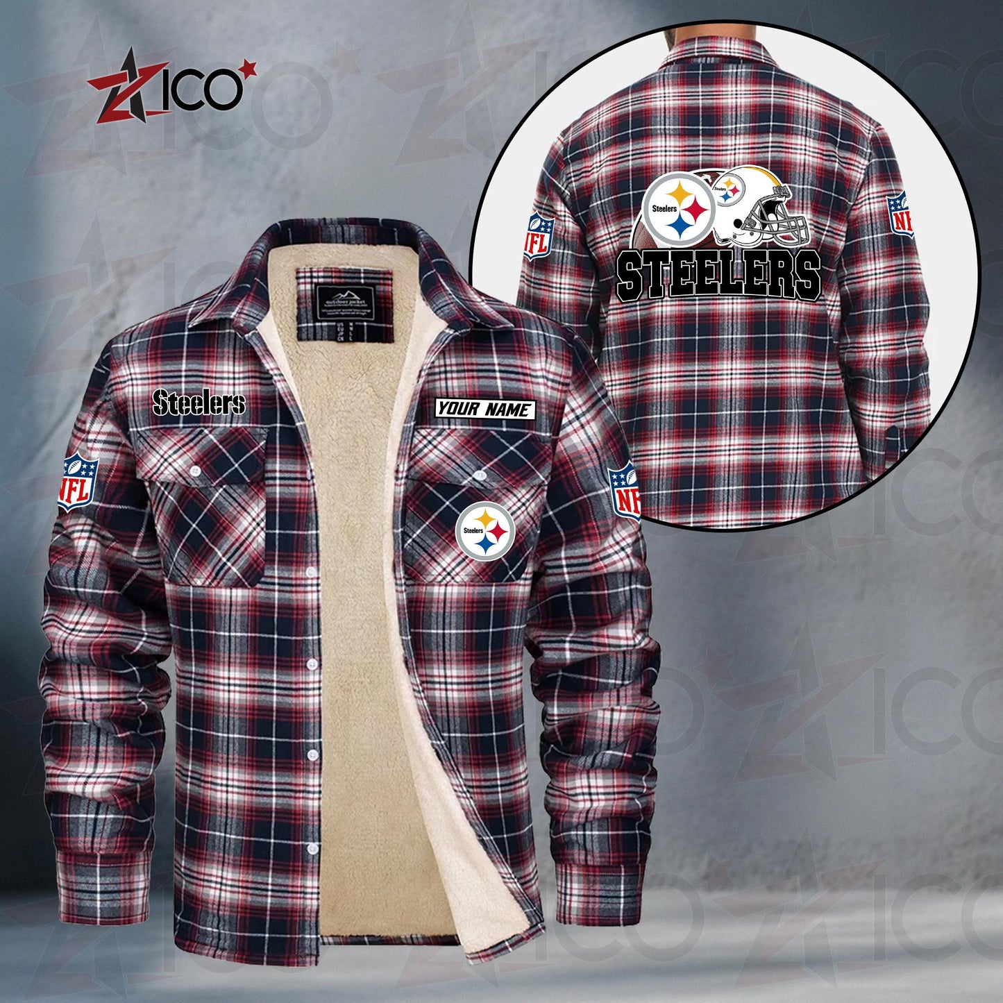 Pittsburgh Steelers Fleece Flannel Plaid Jacket TG123