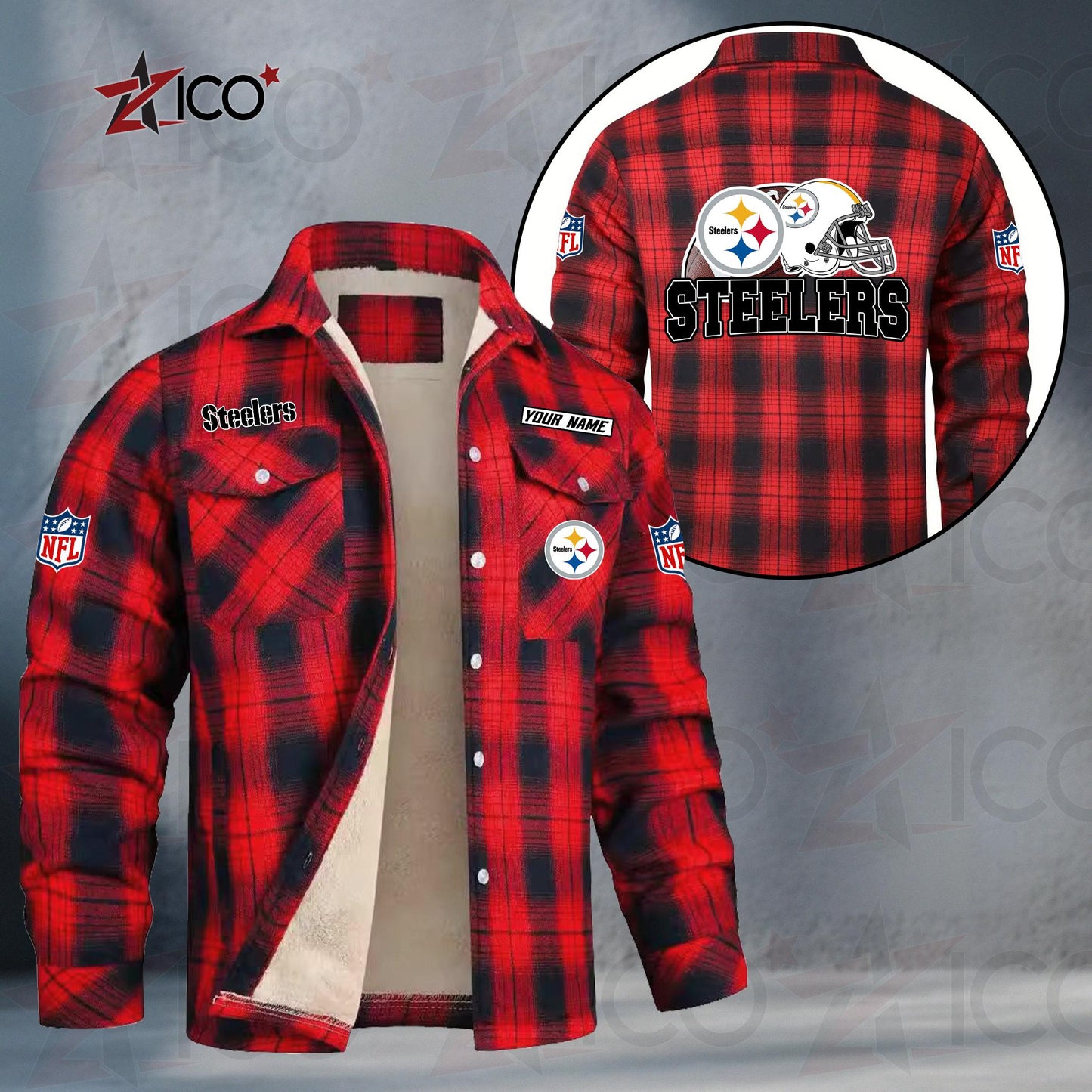 Pittsburgh Steelers Fleece Flannel Plaid Jacket TG123