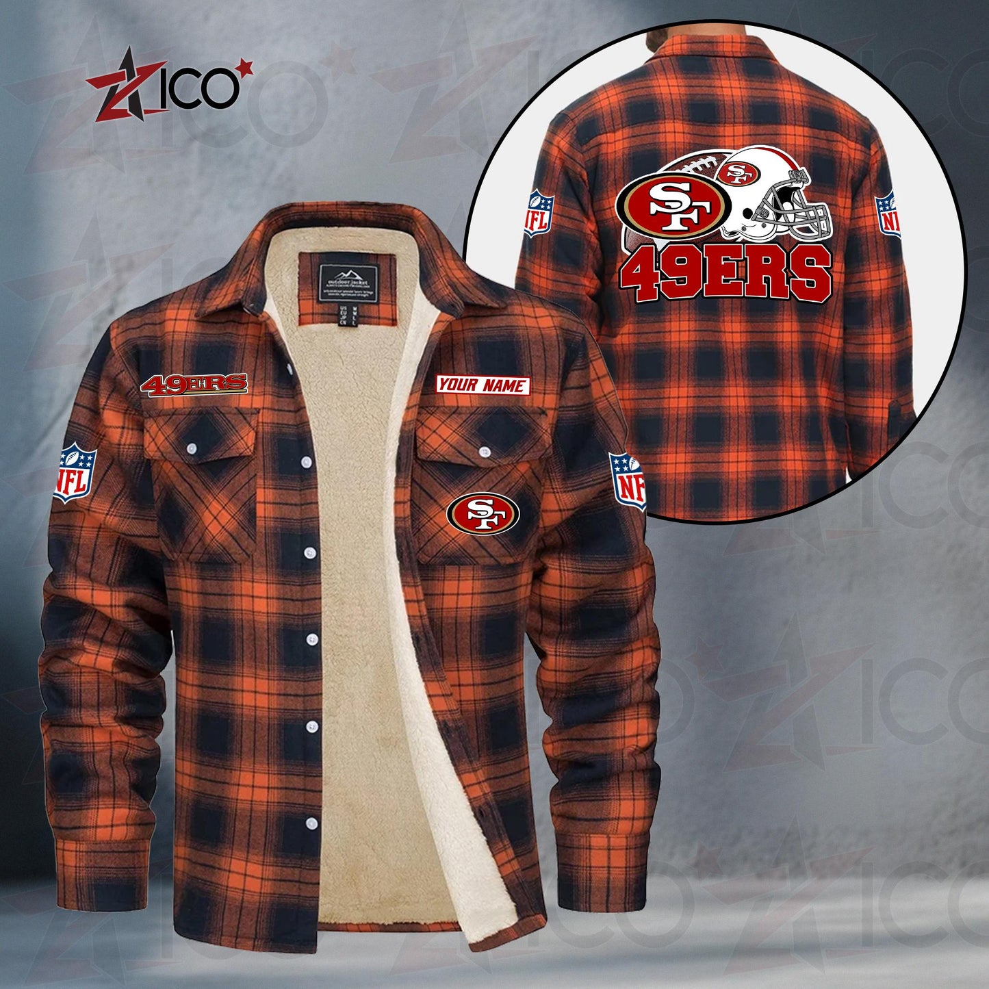 San Francisco 49ers Fleece Flannel Plaid Jacket TG124