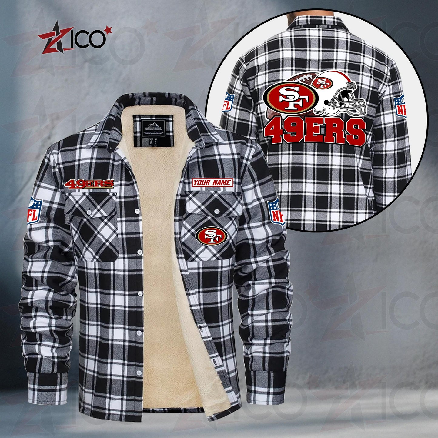 San Francisco 49ers Fleece Flannel Plaid Jacket TG124