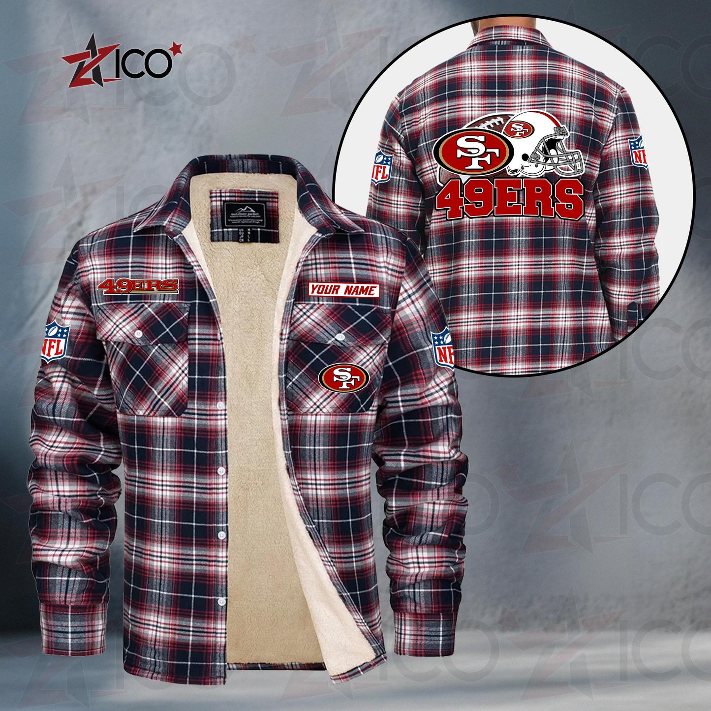 San Francisco 49ers Fleece Flannel Plaid Jacket TG124