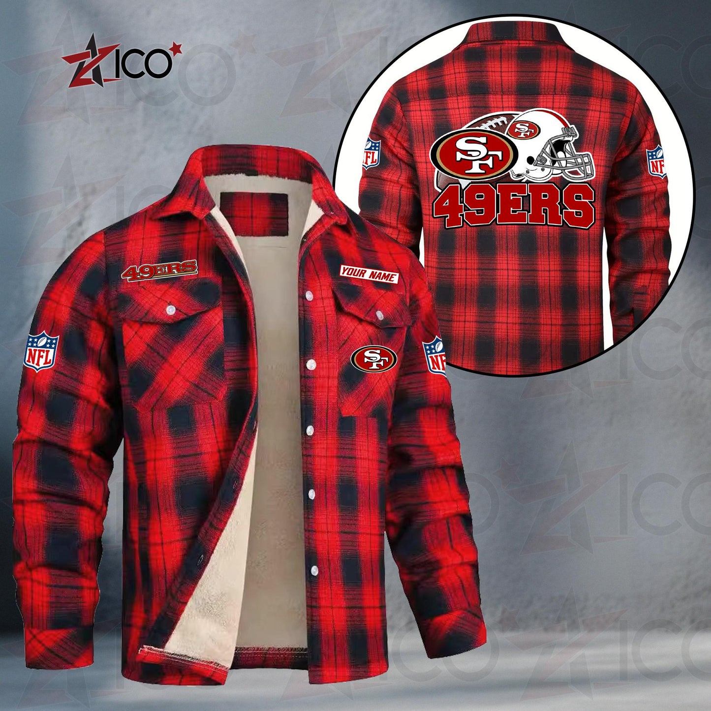 San Francisco 49ers Fleece Flannel Plaid Jacket TG124